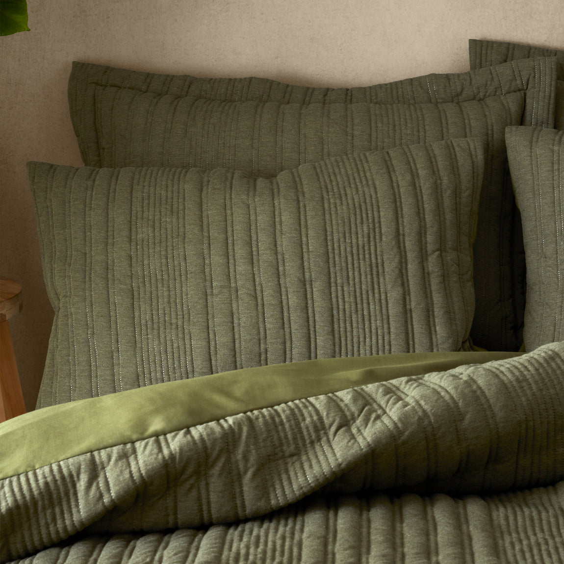 Pineapple Elephant Tamba Jersey Stripe Eco Duvet Cover Bedding Set Olive Green