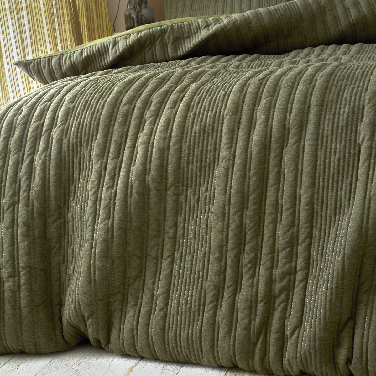 Pineapple Elephant Tamba Jersey Stripe Eco Duvet Cover Bedding Set Olive Green