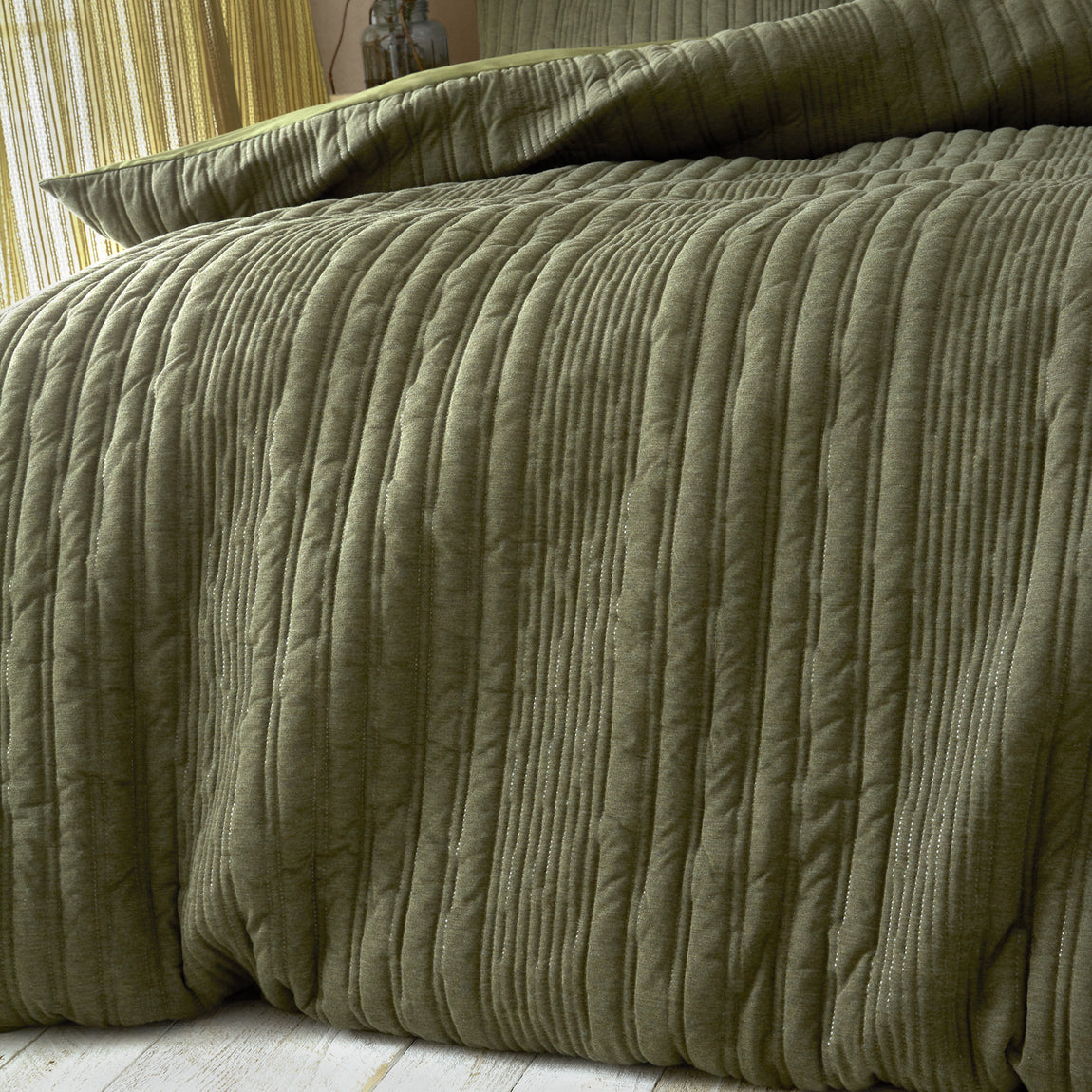 Pineapple Elephant Tamba Jersey Stripe Eco Duvet Cover Bedding Set Olive Green