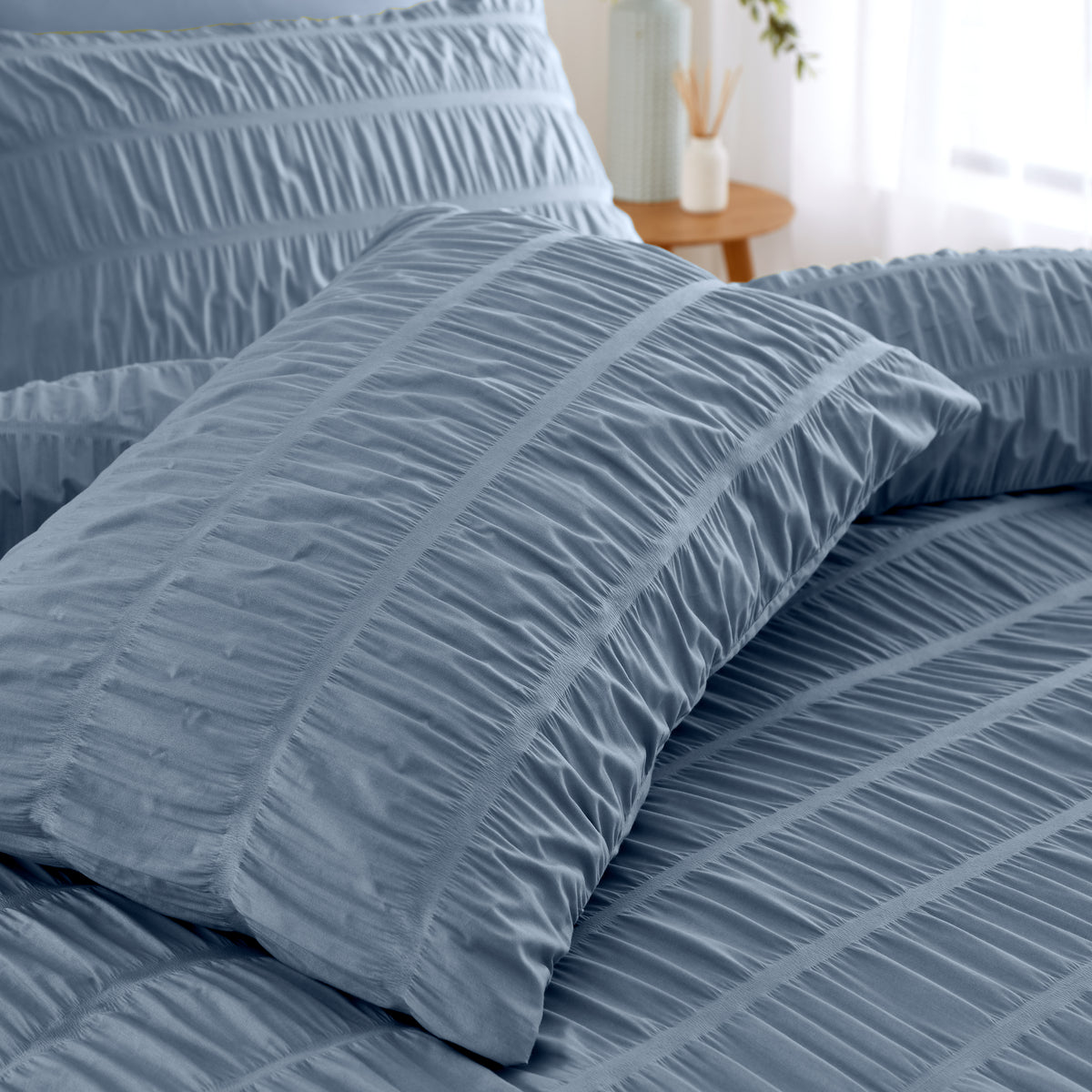 Catherine Lansfield Seersucker Duvet Cover Bedding Set Lansfield Blue