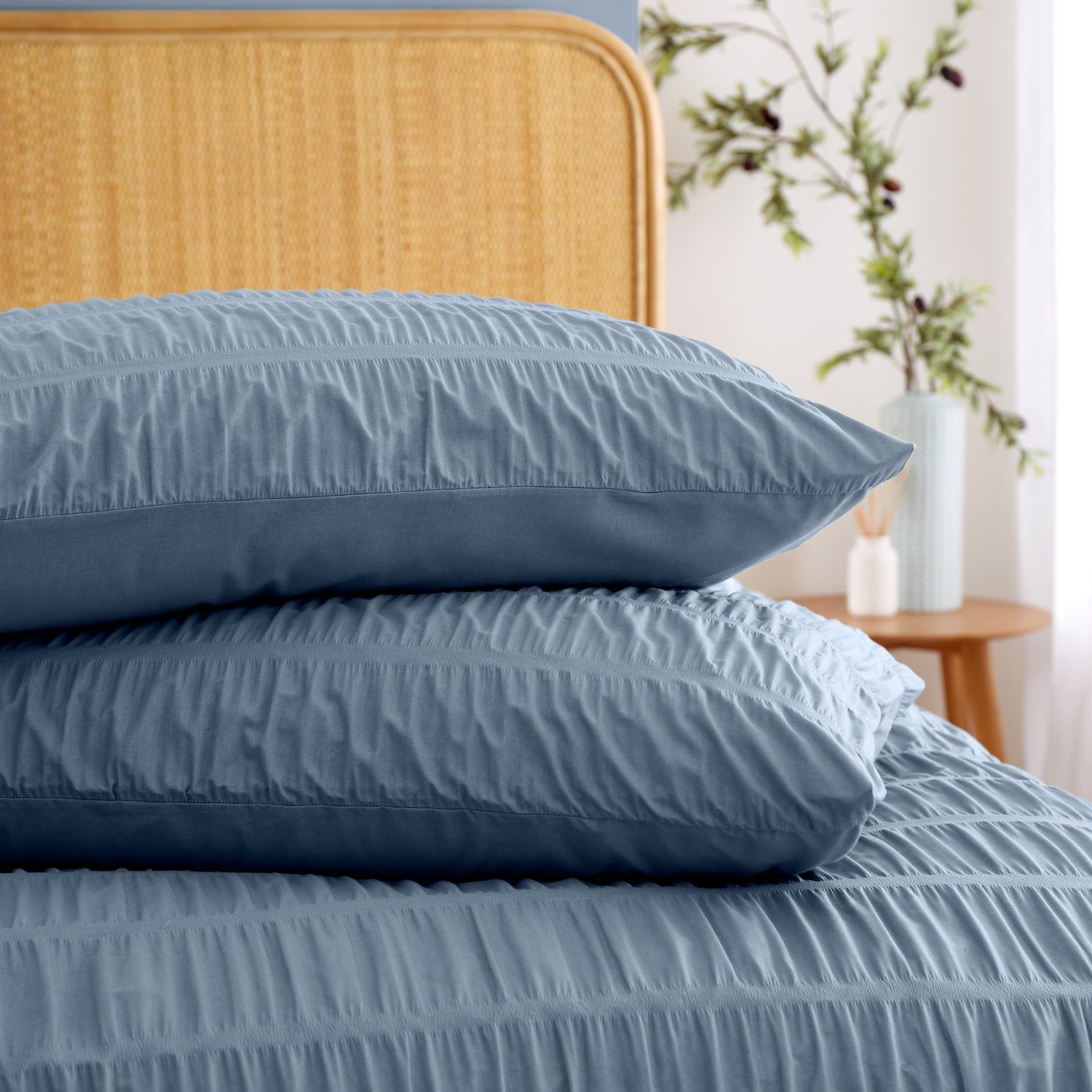 Catherine Lansfield Seersucker Duvet Cover Bedding Set Lansfield Blue