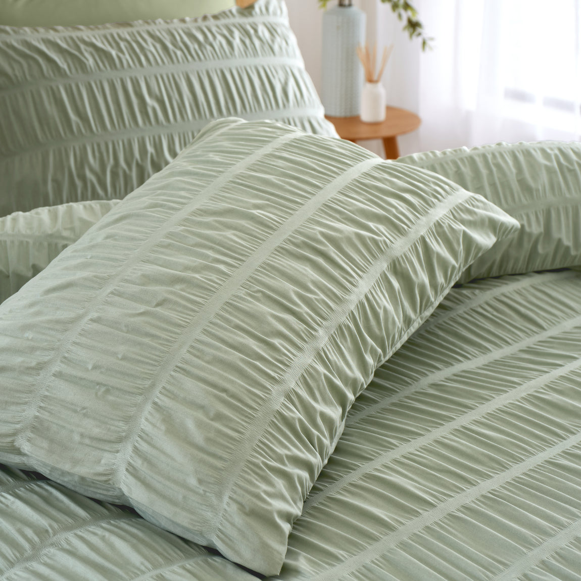 Catherine Lansfield Seersucker Duvet Cover Bedding Set Sage