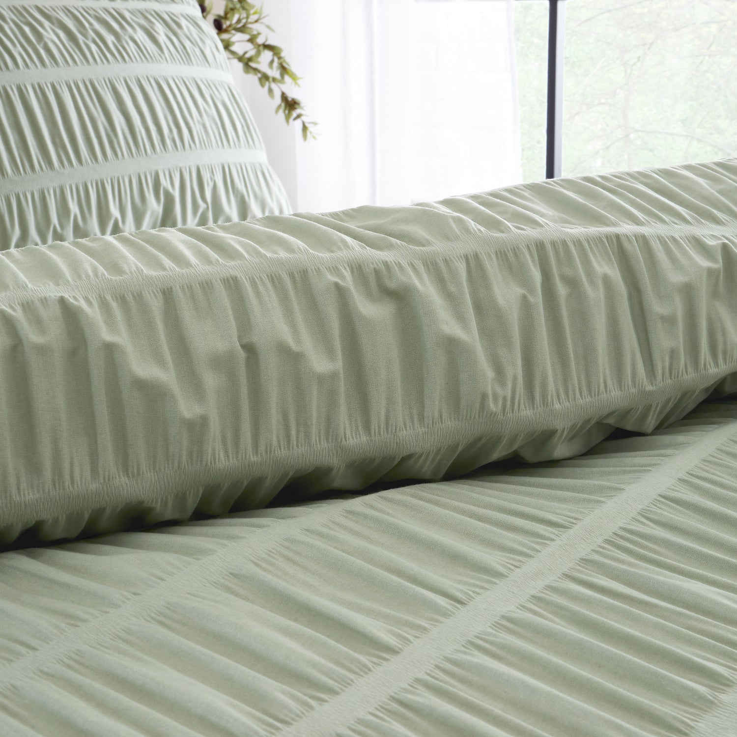 Catherine Lansfield Seersucker Duvet Cover Bedding Set Sage