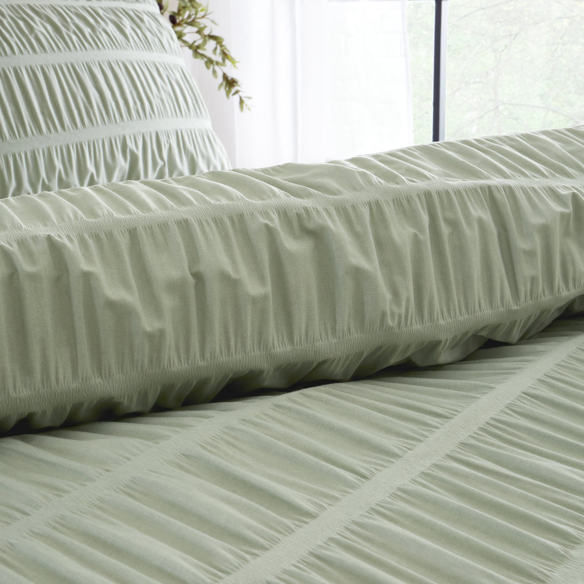 Catherine Lansfield Seersucker Duvet Cover Bedding Set Sage