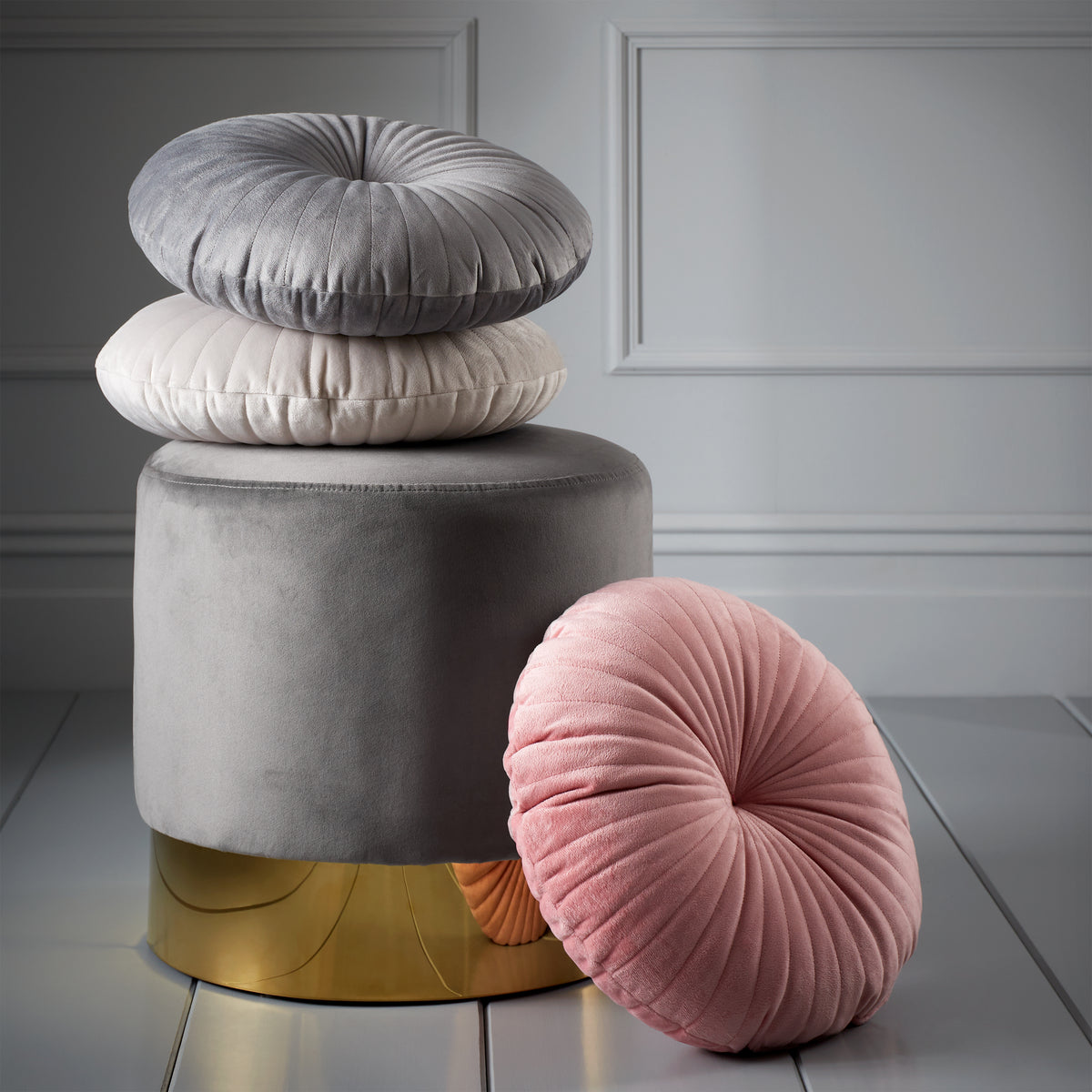Catherine Lansfield Velvet Round Cushion Filled Cushion 40cm Grey