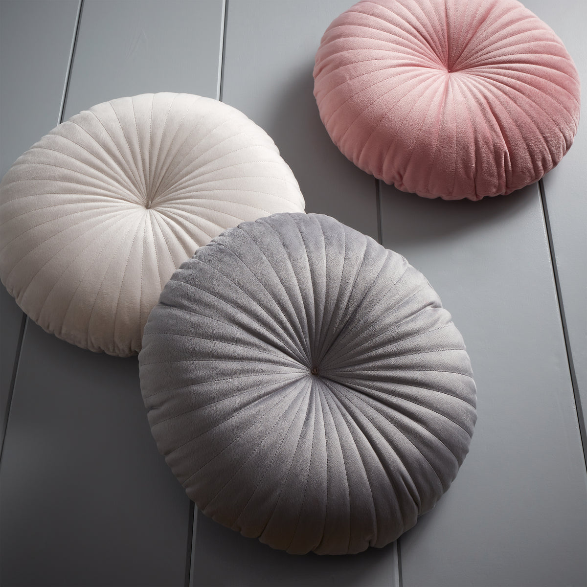 Catherine Lansfield Velvet Round Cushion Filled Cushion 40cm Grey
