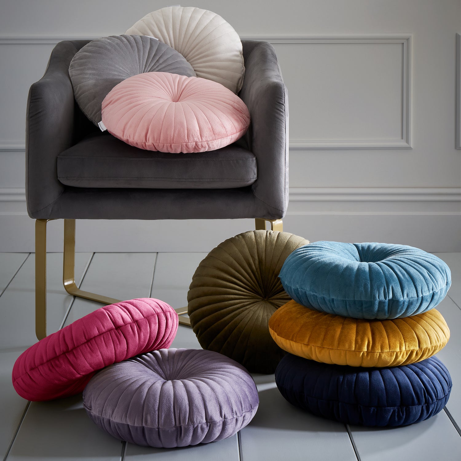 Catherine Lansfield Velvet Round Cushion Filled Cushion 40cm Raspberry