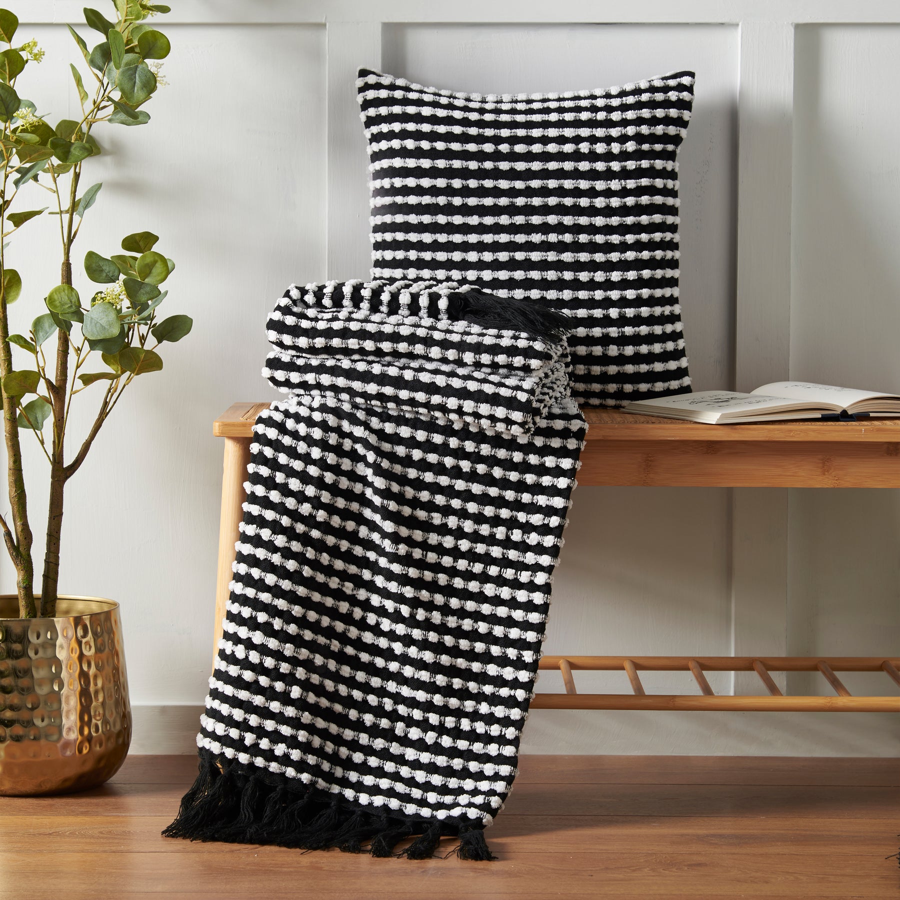 Catherine Lansfield Stab Stitch Filled Cushion 43cm x 43cm Black