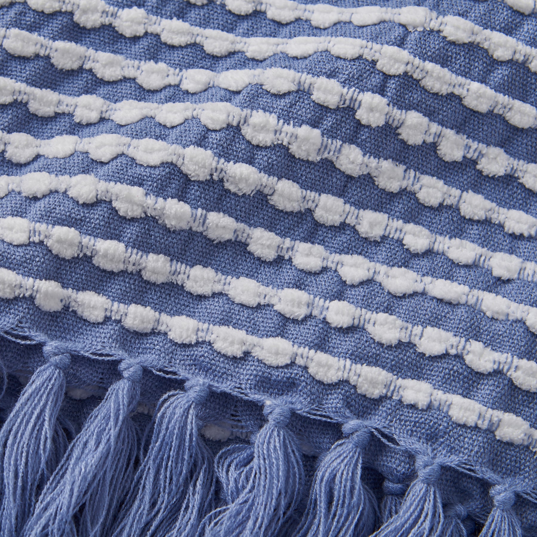Catherine Lansfield Stab Stitch 125cm x 150cm Tassel Throw Blue