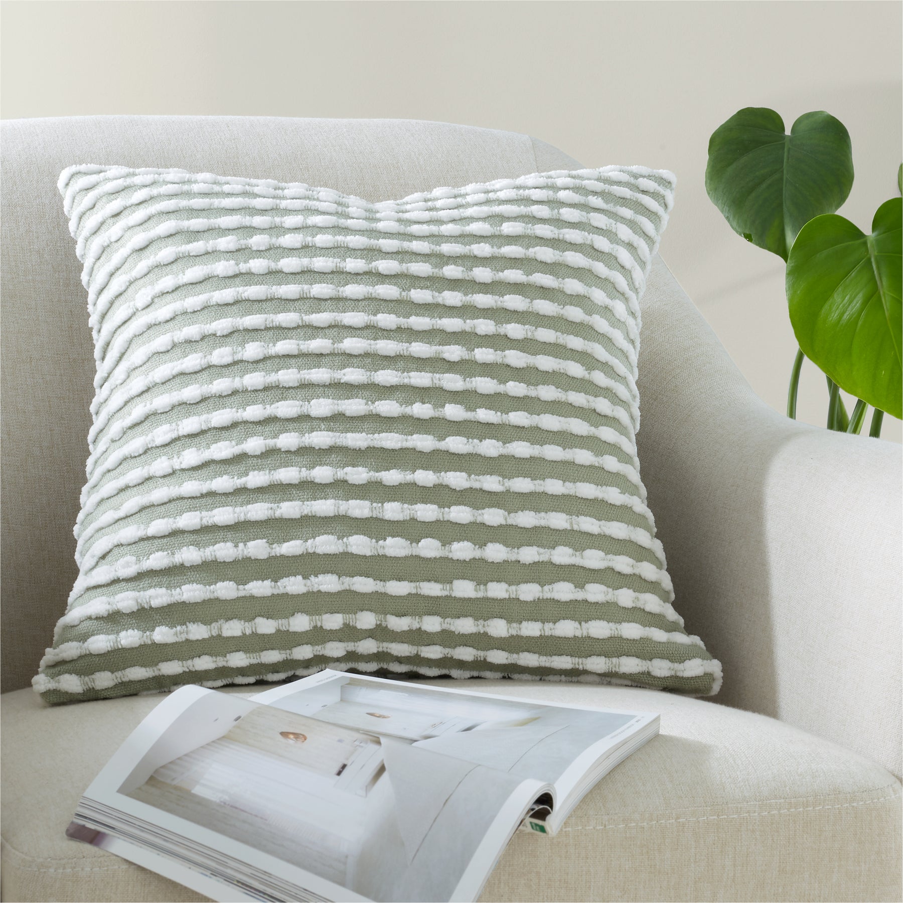 Catherine Lansfield Stab Stitch Filled Cushion 43cm x 43cm Green