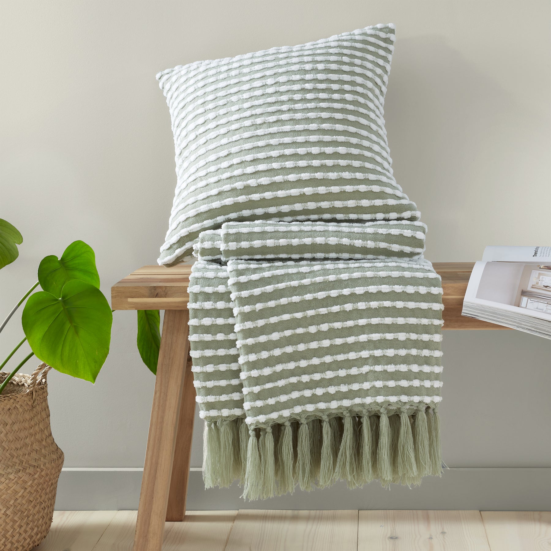 Catherine Lansfield Stab Stitch Filled Cushion 43cm x 43cm Green