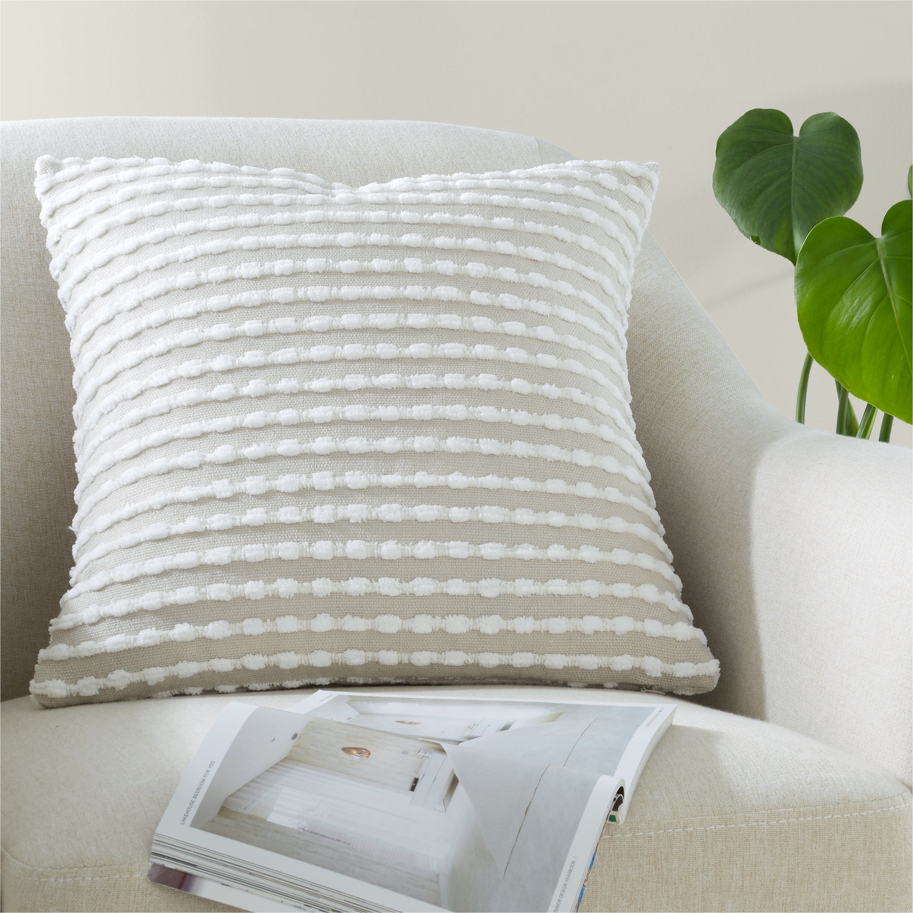 Catherine Lansfield Stab Stitch Filled Cushion 43cm x 43cm Neutral