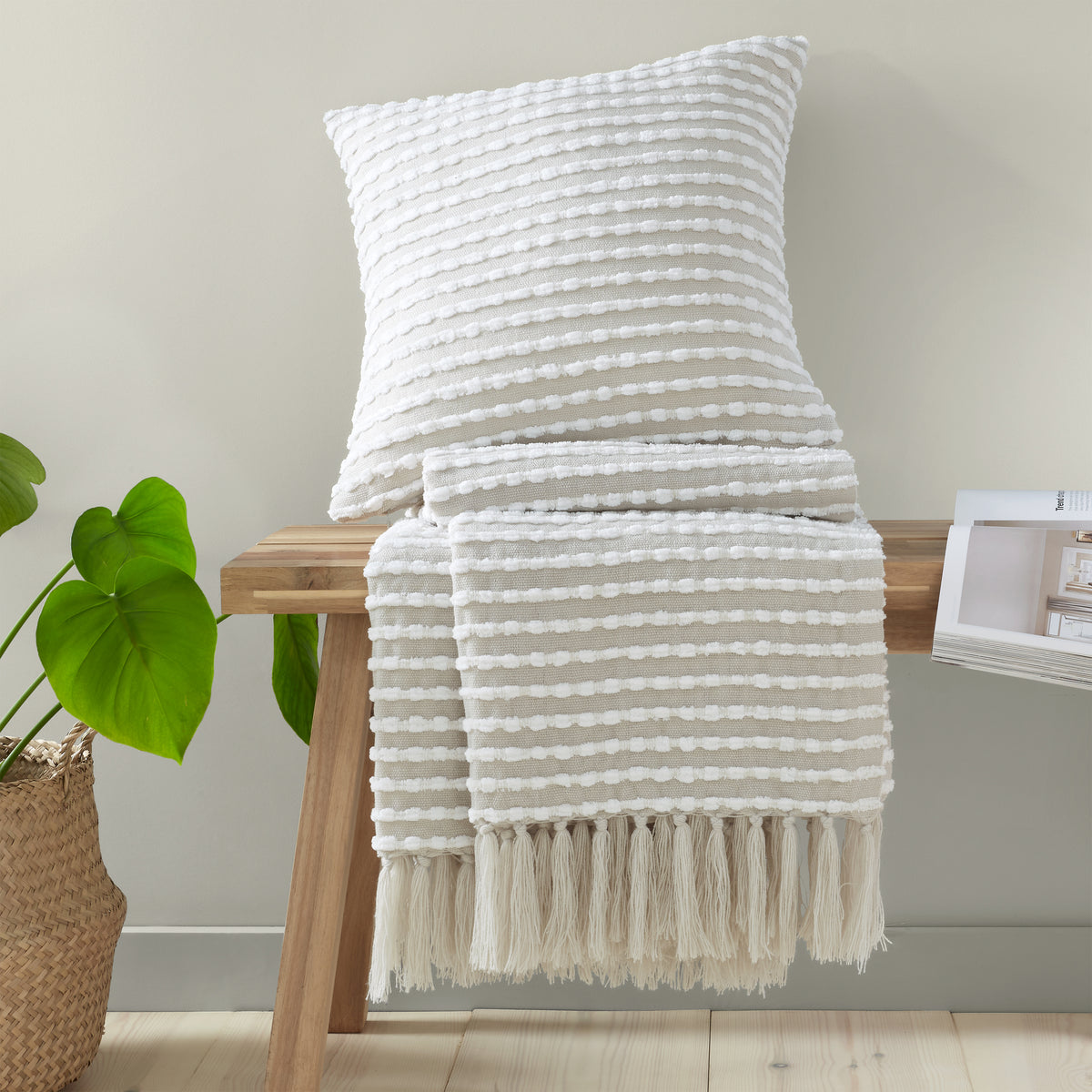 Catherine Lansfield Stab Stitch Filled Cushion 43cm x 43cm Neutral