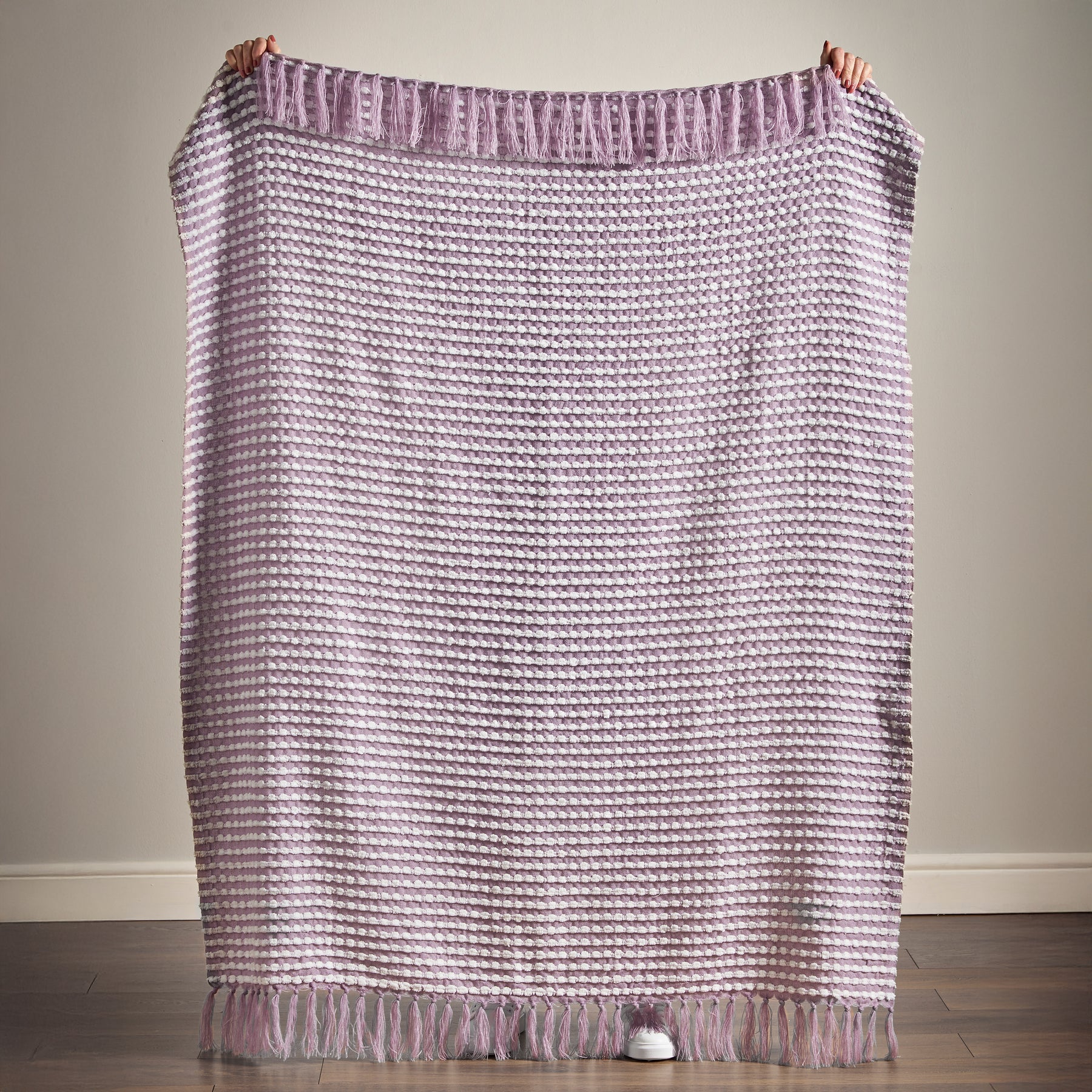 Catherine Lansfield Stab Stitch 125cm x 150cm Tassel Throw Purple