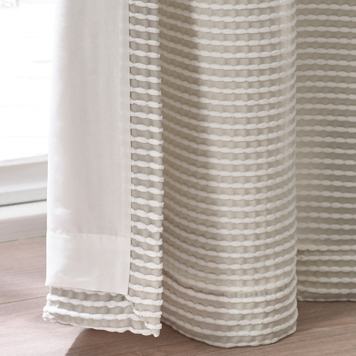 Catherine Lansfield Stab Stitch Ready Made Eyelet Curtains Natural