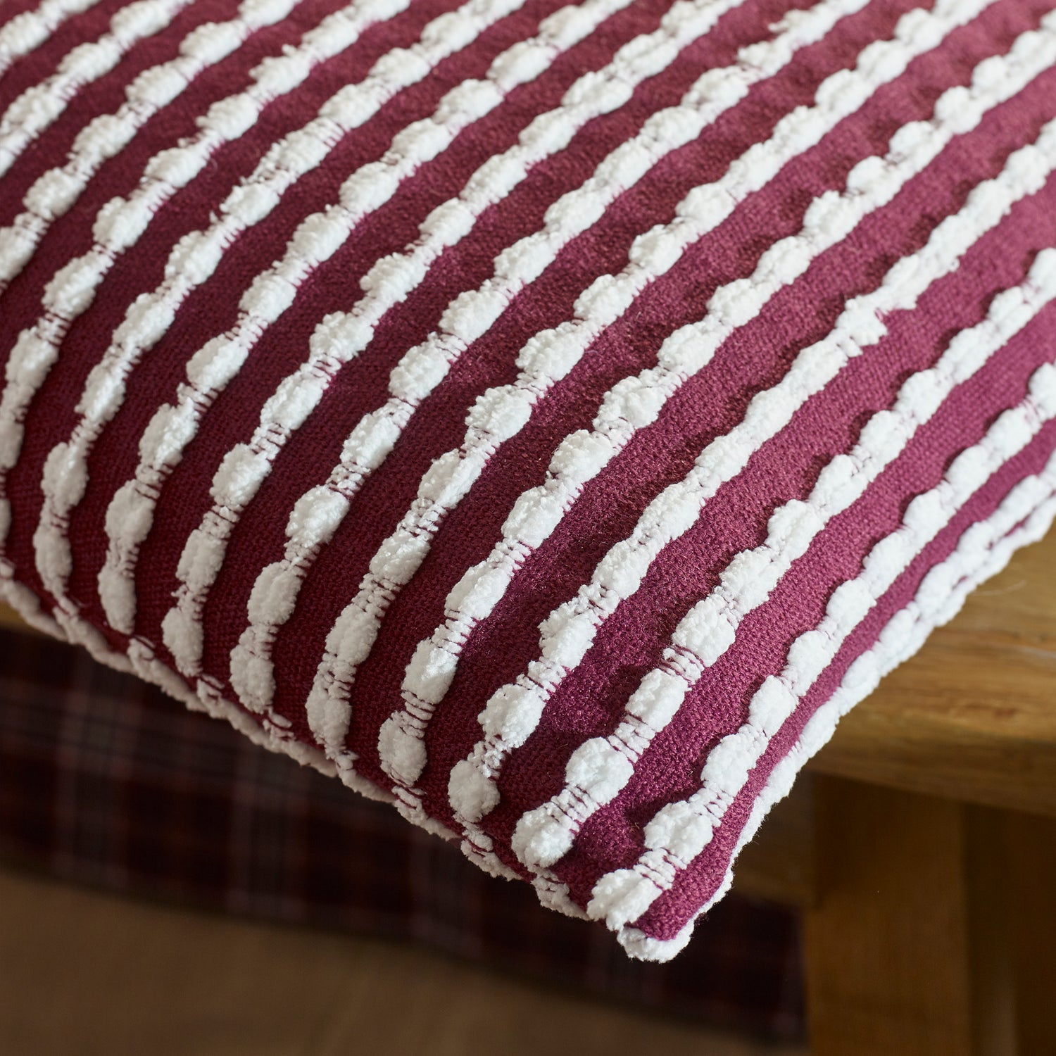 Catherine Lansfield Stab Stitch 43cm x 43cm Filled Cushion Plum