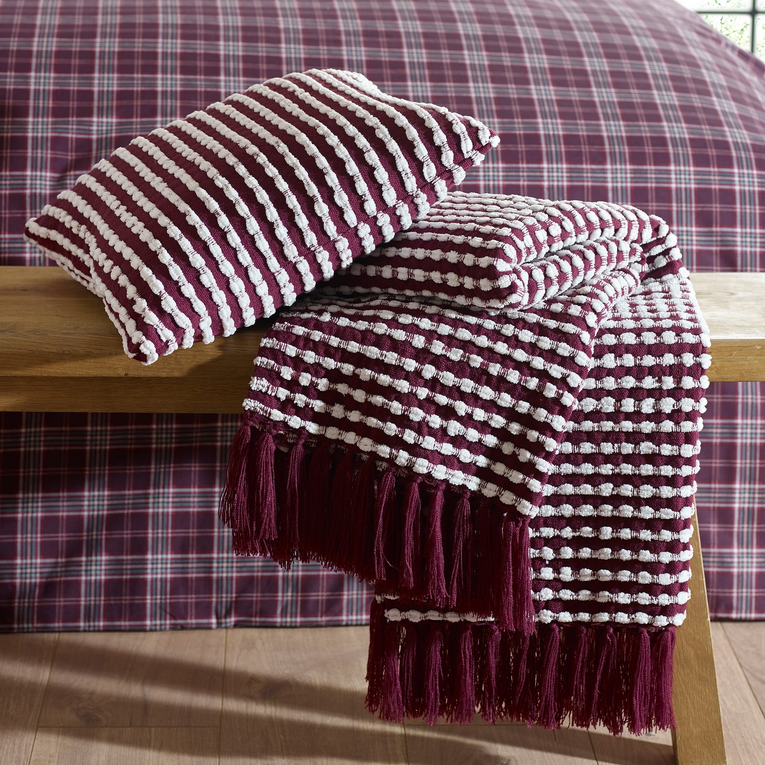 Catherine Lansfield Stab Stitch 43cm x 43cm Filled Cushion Plum