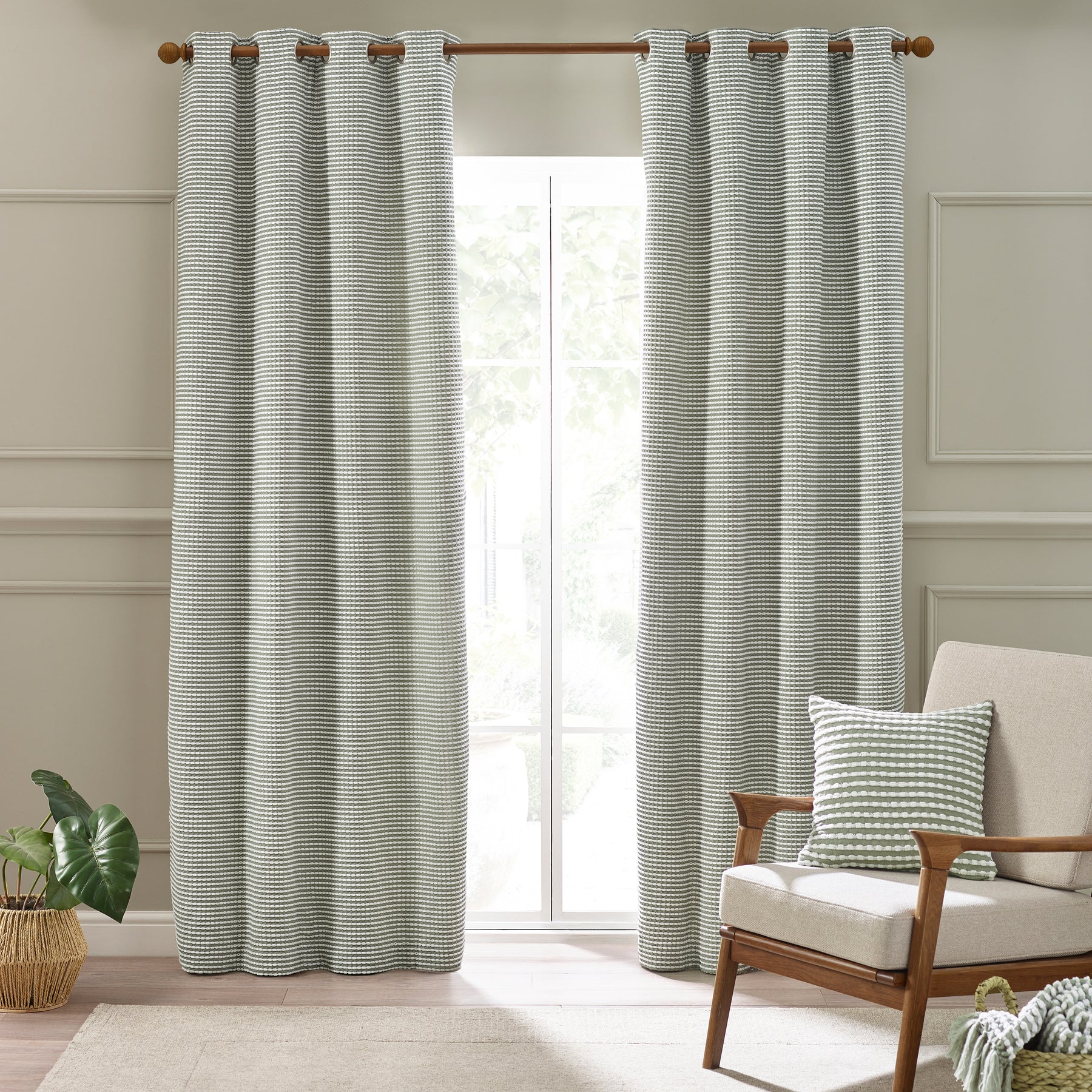 Catherine Lansfield Stab Stitch Ready Made Eyelet Curtains Sage