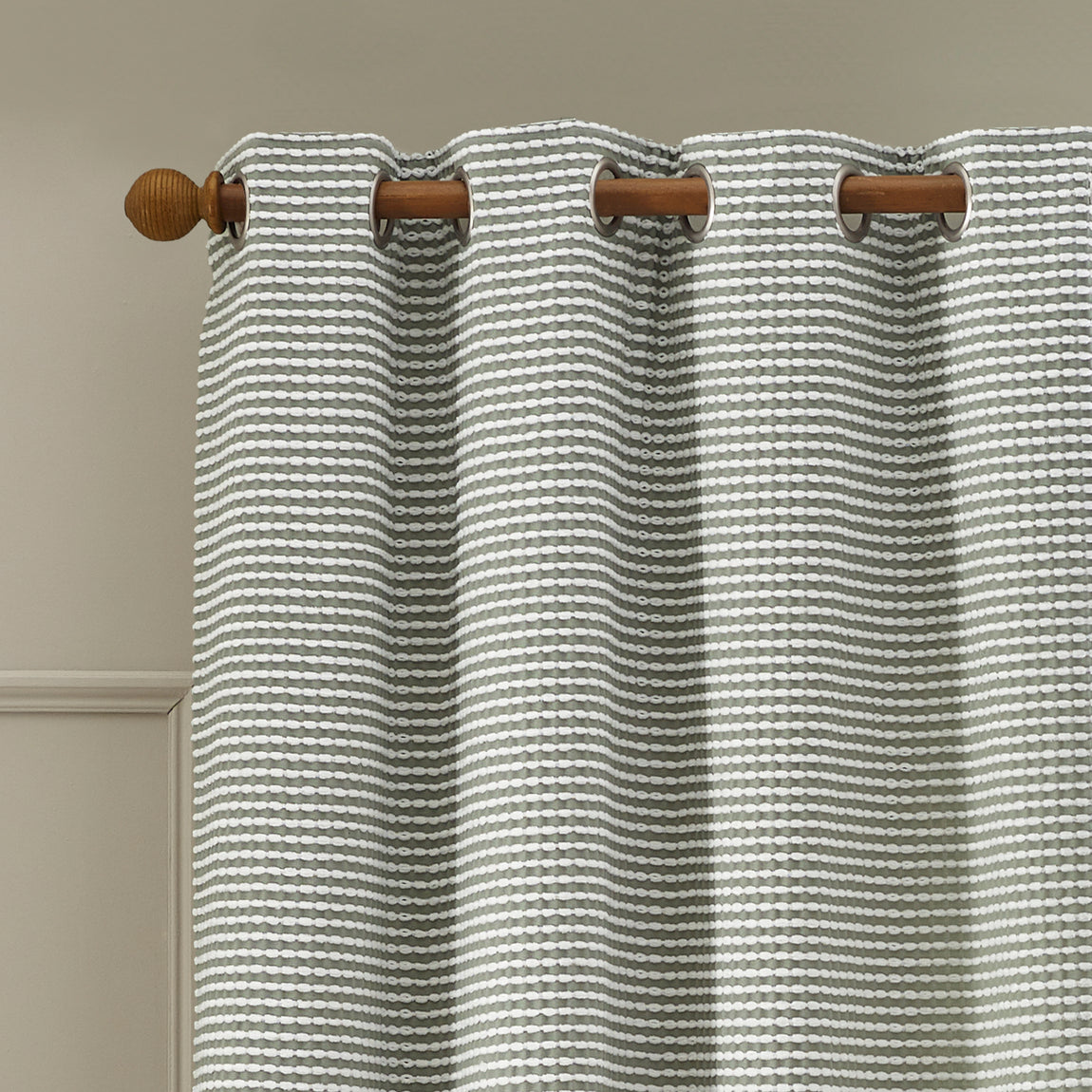Catherine Lansfield Stab Stitch Ready Made Eyelet Curtains Sage