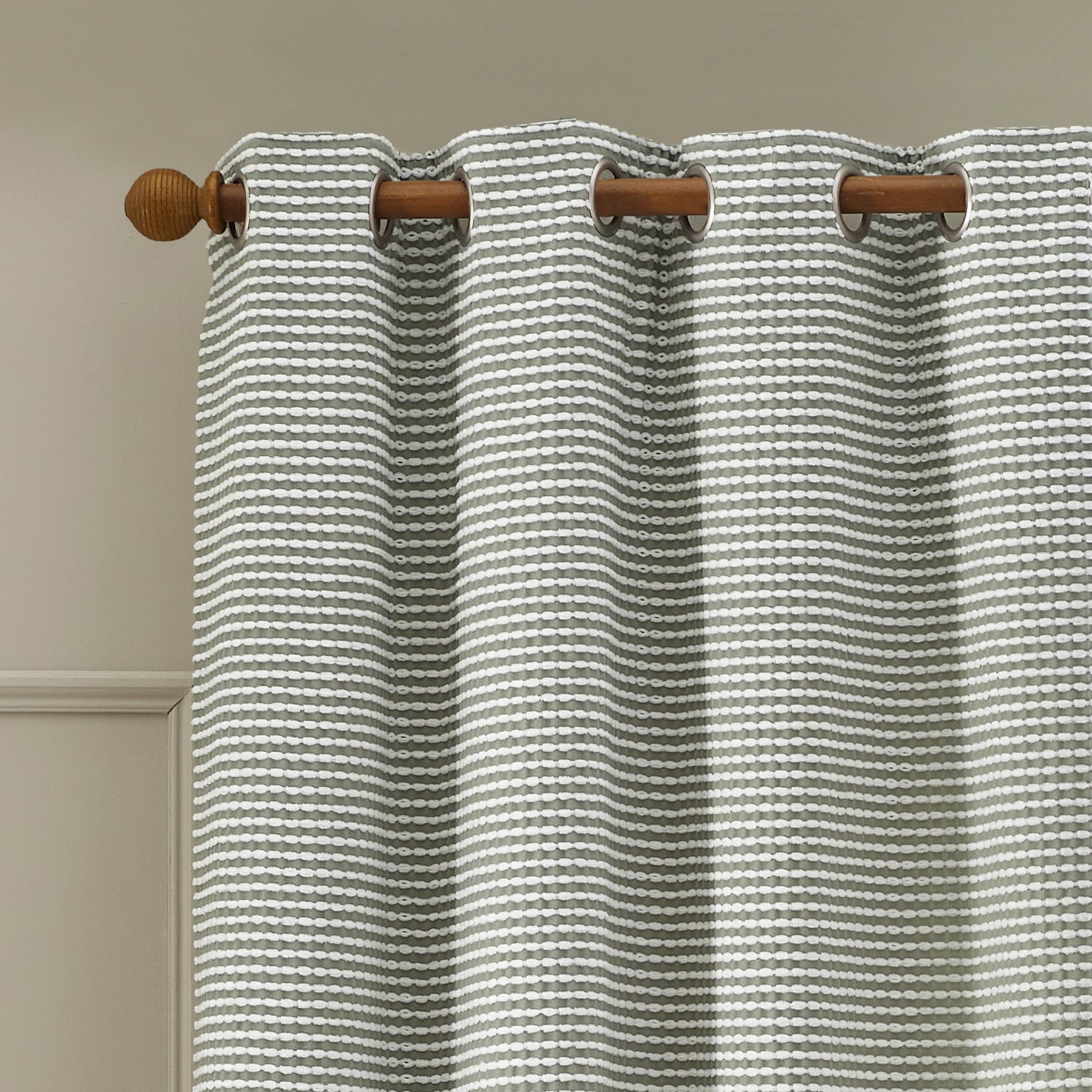 Catherine Lansfield Stab Stitch Ready Made Eyelet Curtains Sage