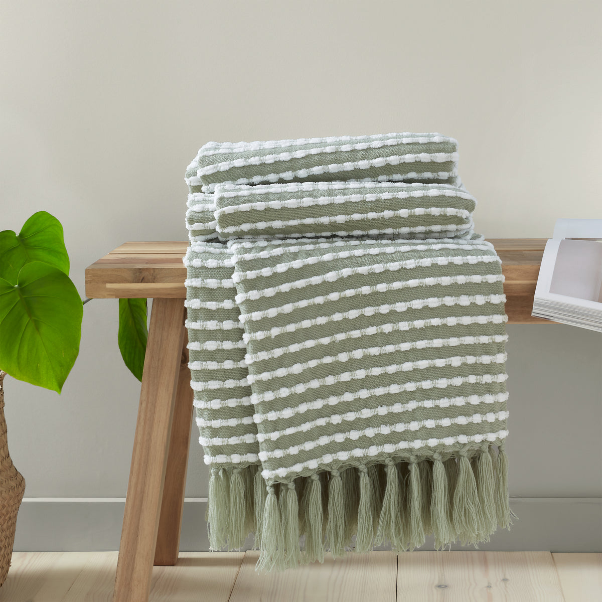 Catherine Lansfield Stab Stitch Ready Made Eyelet Curtains Sage