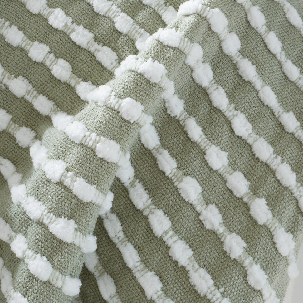 Catherine Lansfield Stab Stitch 125cm x 150cm Tassel Throw Green