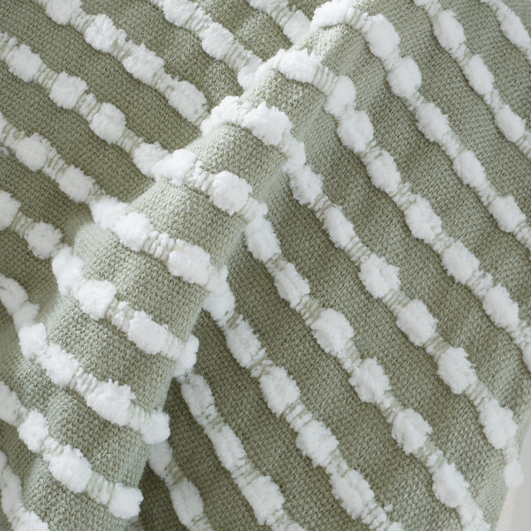 Catherine Lansfield Stab Stitch 125cm x 150cm Tassel Throw Green
