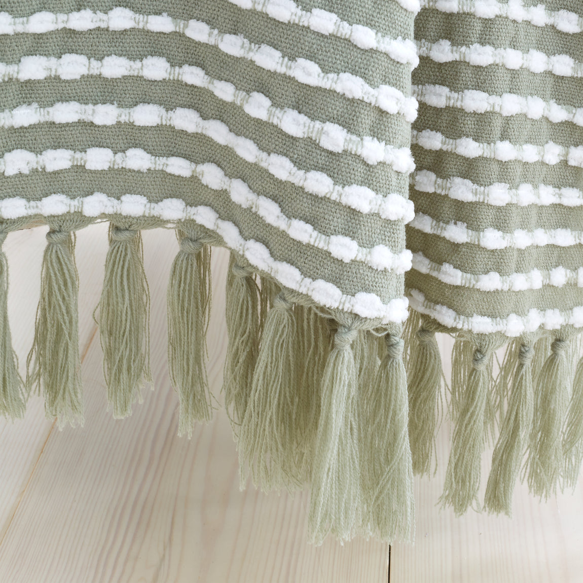 Catherine Lansfield Stab Stitch 125cm x 150cm Tassel Throw Green
