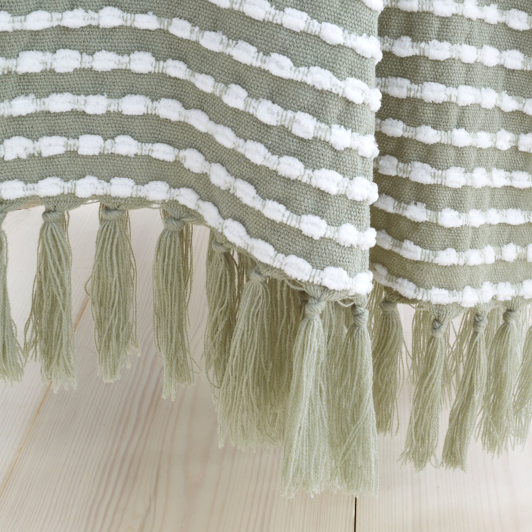 Catherine Lansfield Stab Stitch 125cm x 150cm Tassel Throw Green
