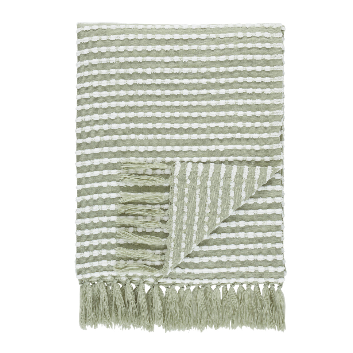 Catherine Lansfield Stab Stitch 125cm x 150cm Tassel Throw Green