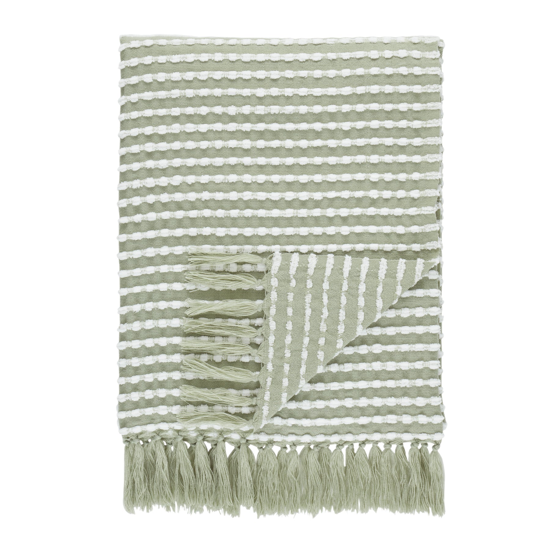 Catherine Lansfield Stab Stitch 125cm x 150cm Tassel Throw Green