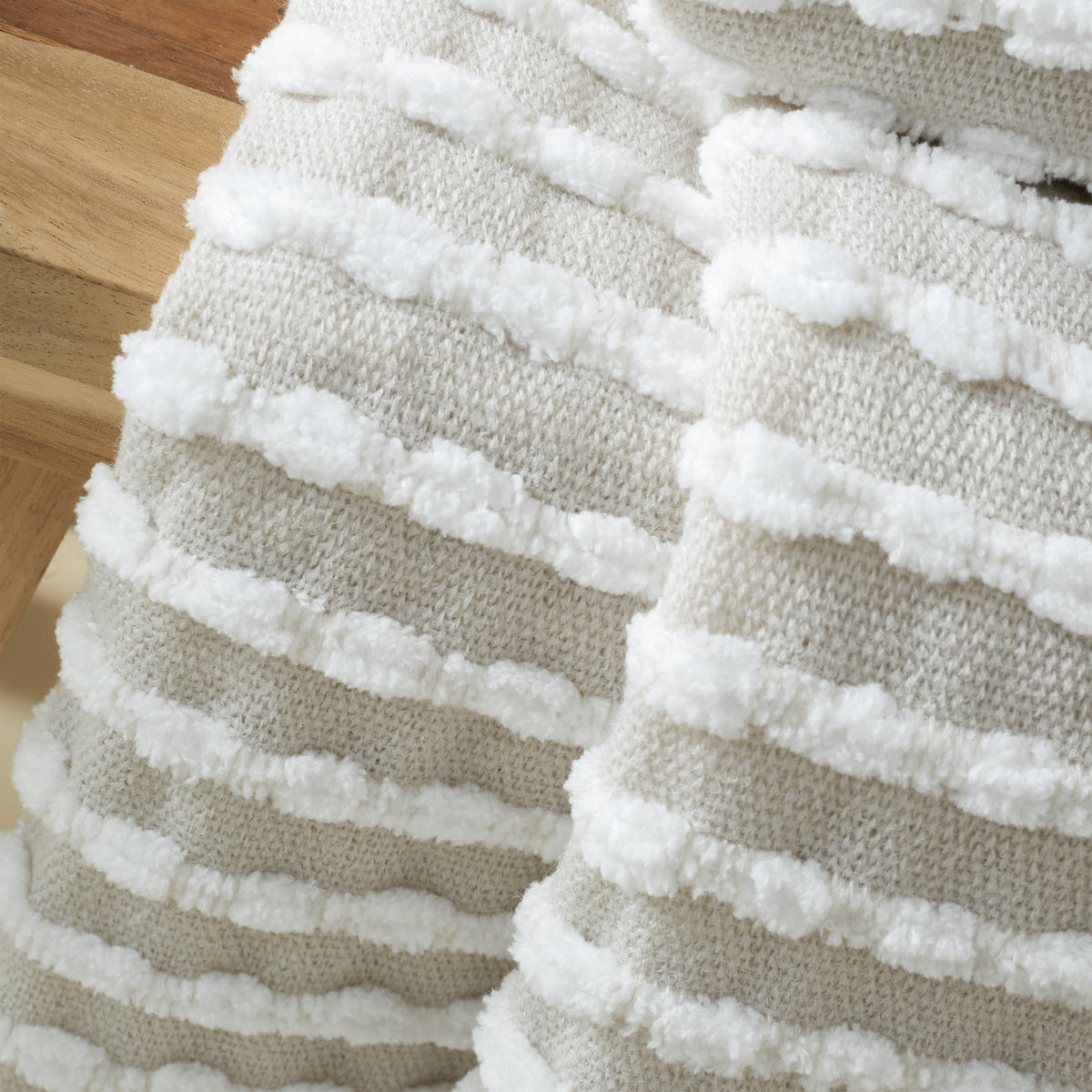 Catherine Lansfield Stab Stitch 125cm x 150cm Tassel Throw Neutral