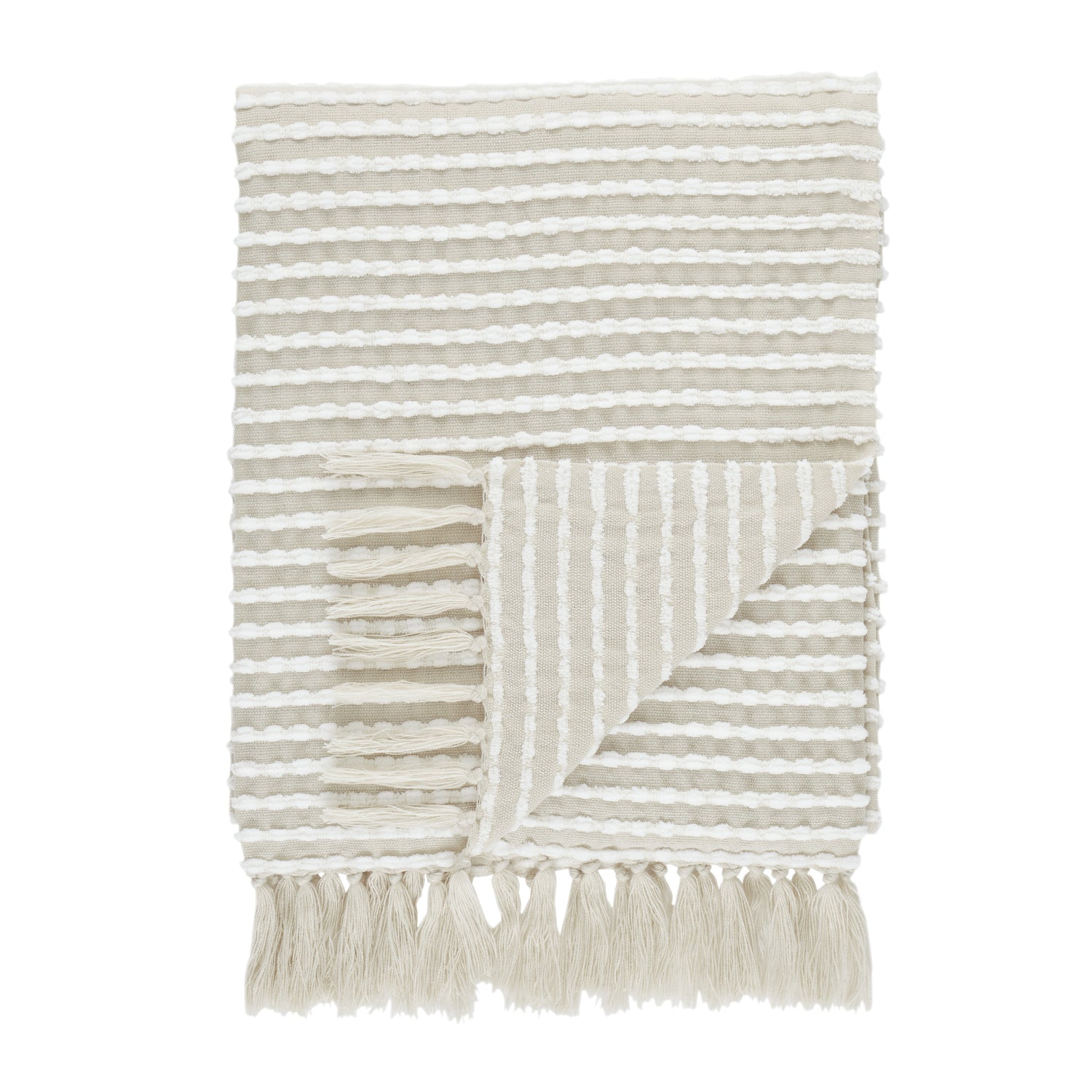 Catherine Lansfield Stab Stitch 125cm x 150cm Tassel Throw Neutral