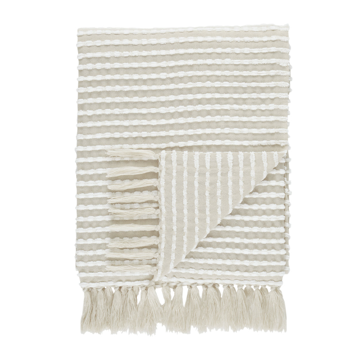 Catherine Lansfield Stab Stitch 125cm x 150cm Tassel Throw Neutral