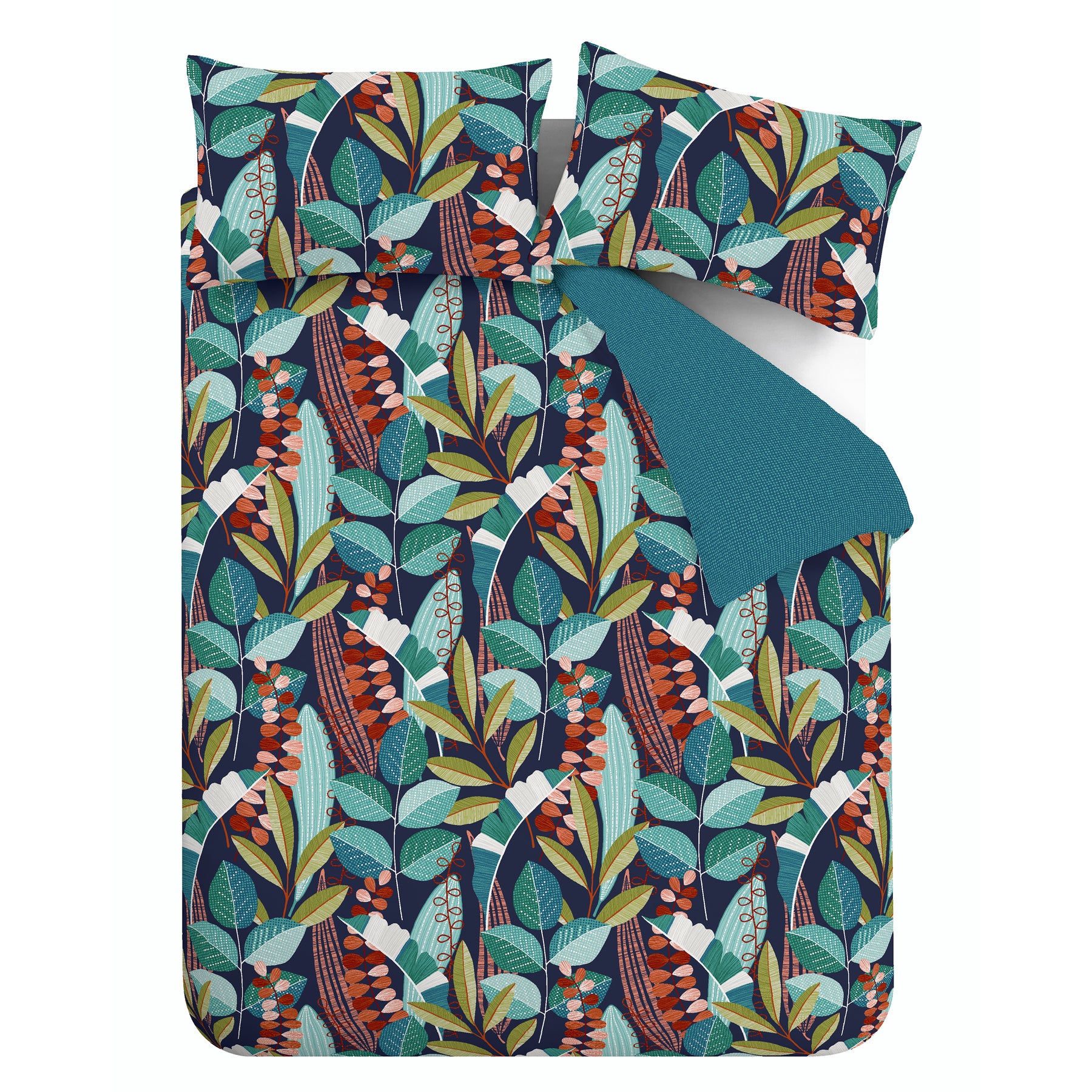 Green Catherine Lansfield Botanical Leaves Duvet Cover Bedding Set Terrys