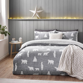 Catherine Lansfield Cosy Polar Bear Duvet Cover Bedding Set Grey