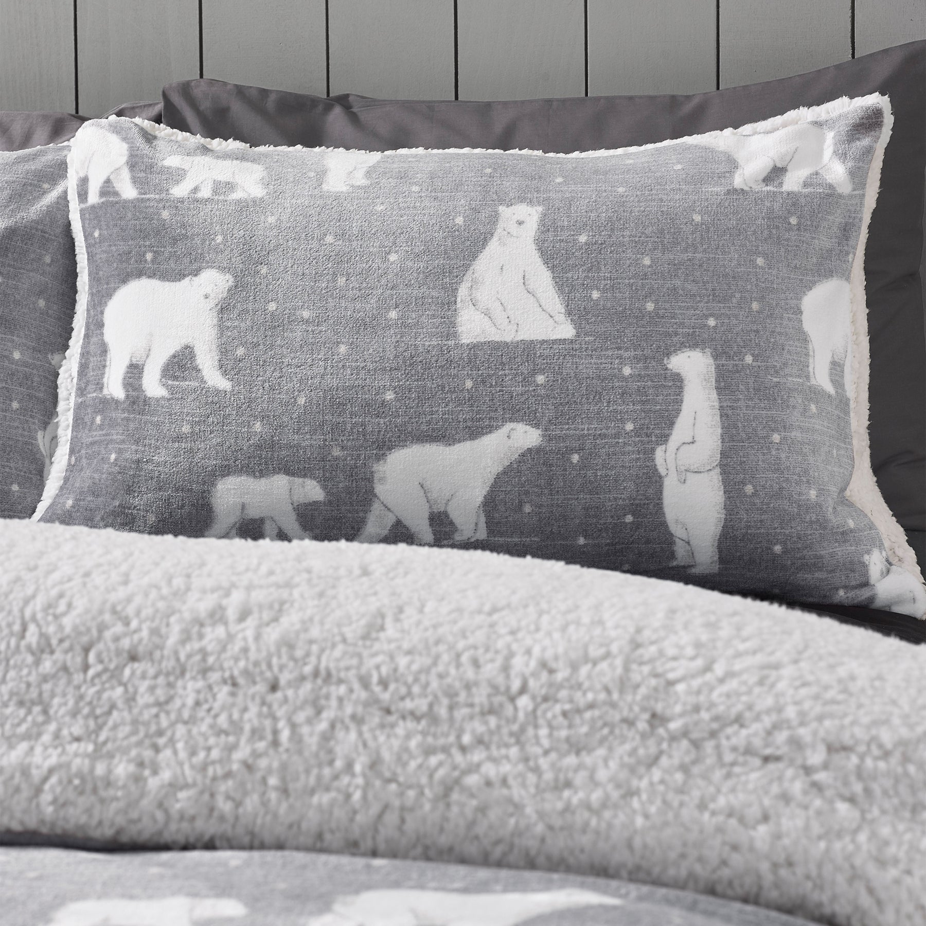 Catherine Lansfield Cosy Polar Bear Duvet Cover Bedding Set Grey