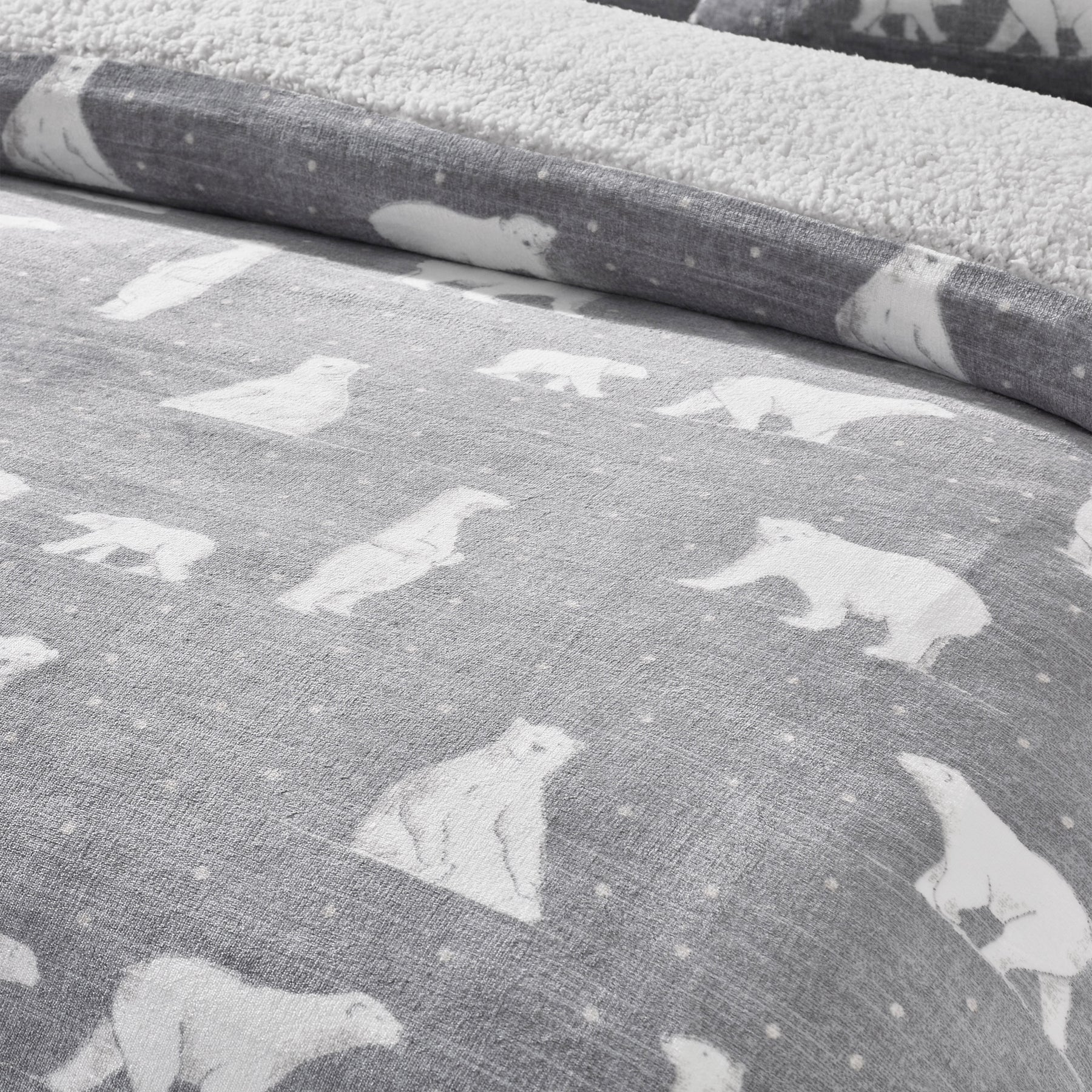 Catherine Lansfield Cosy Polar Bear Duvet Cover Bedding Set Grey