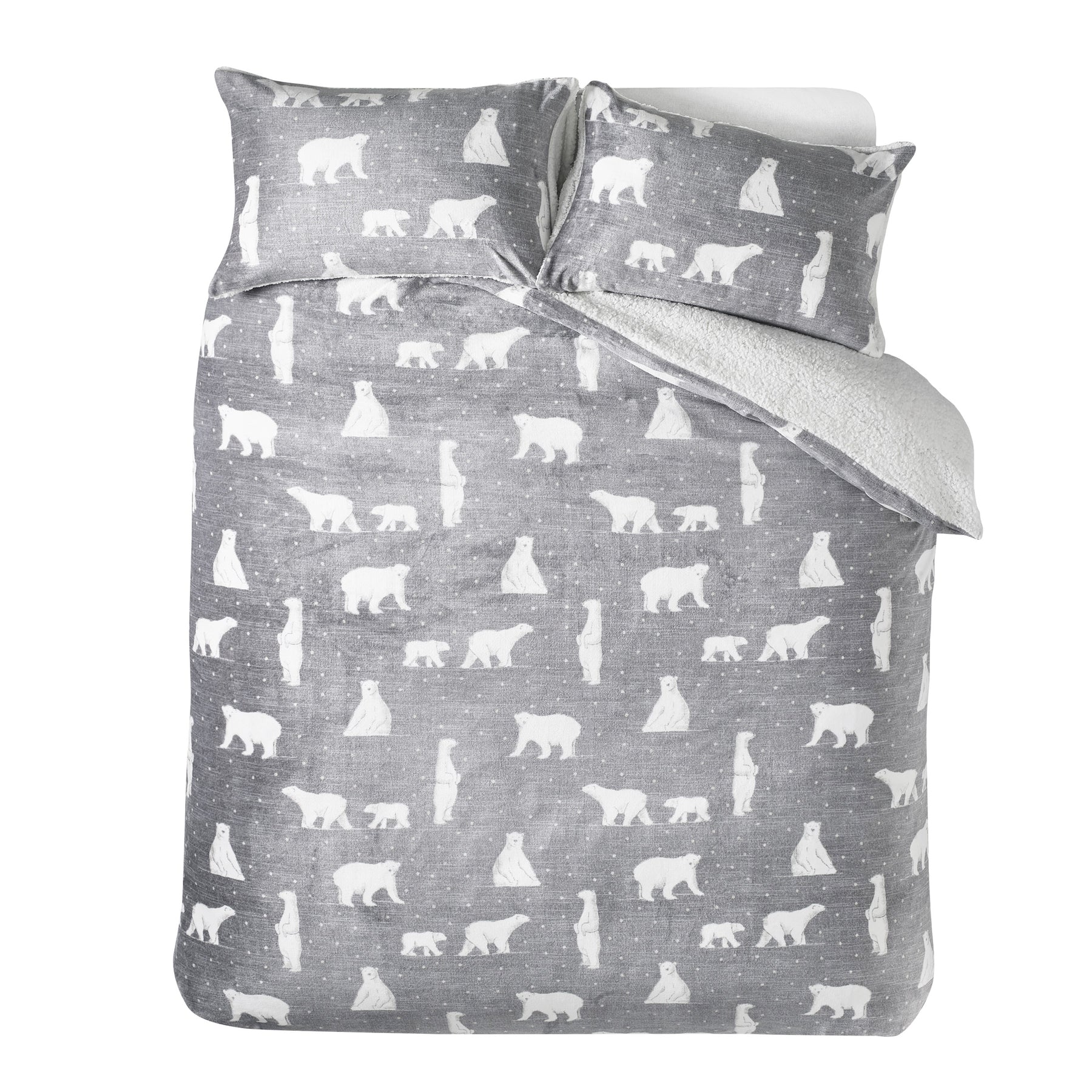 Catherine Lansfield Cosy Polar Bear Duvet Cover Bedding Set Grey