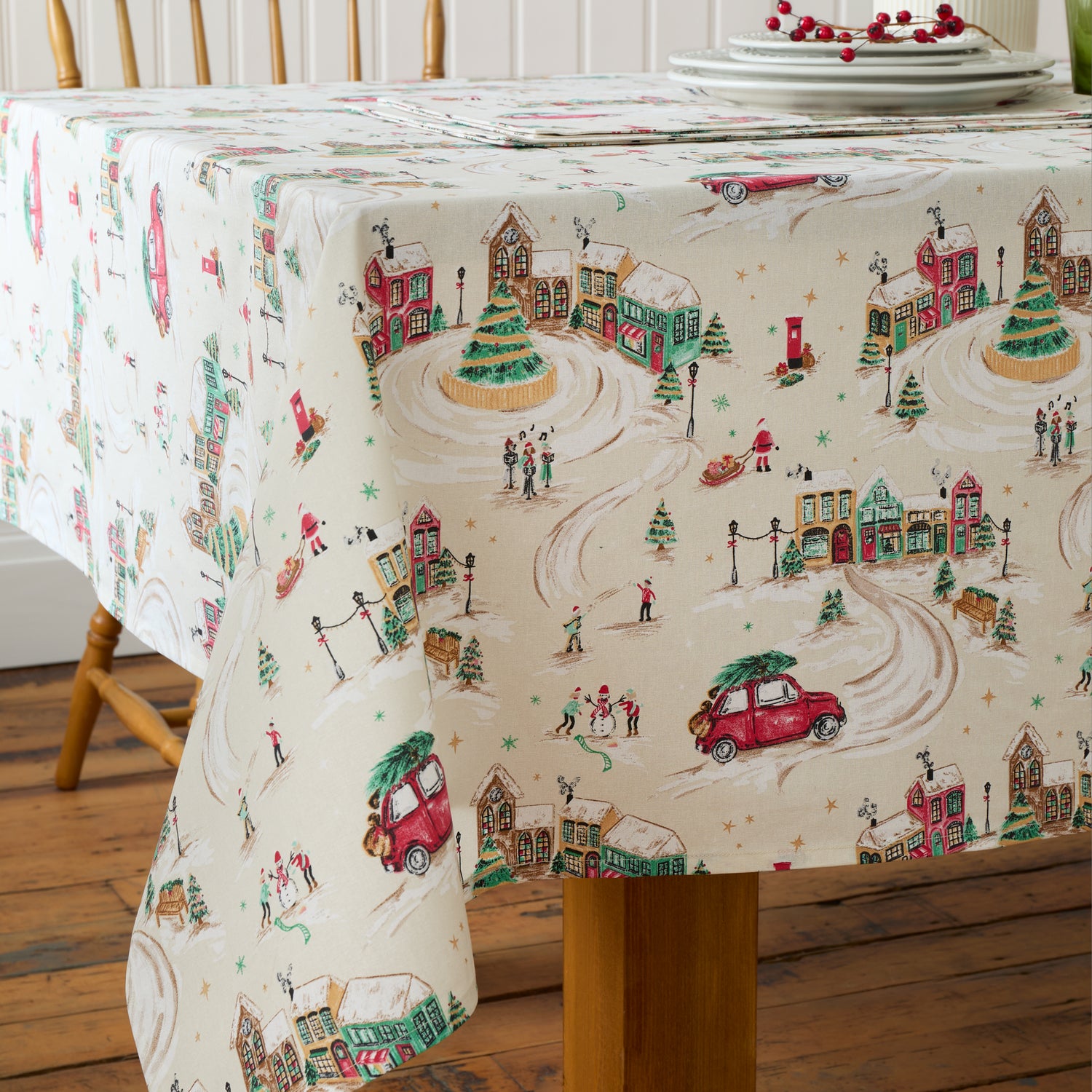 Catherine Lansfield Christmas Town 137cm x 229cm Table Cloth Natural