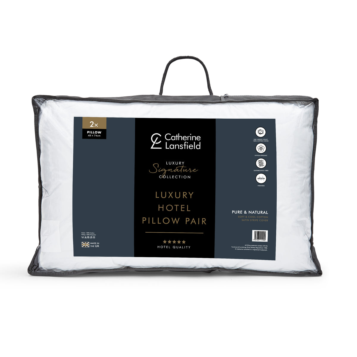 Catherine Lansfield 200TC Hotel Satin Stripe Cotton 48cm x 74cm Pillow White