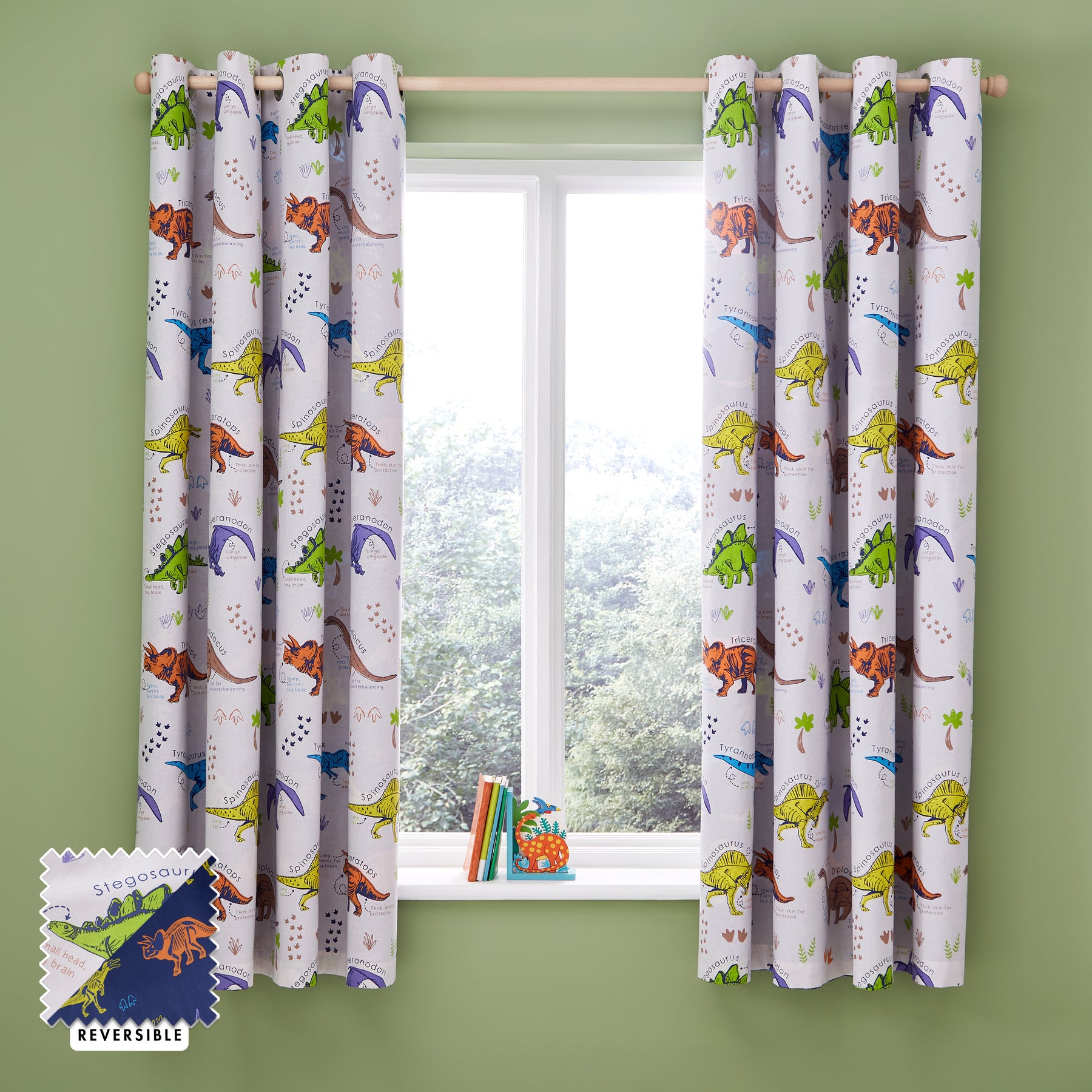 Catherine Lansfield Prehistoric Dinosaur Fully 66x72 Ready Made Eyelet Curtains Natural