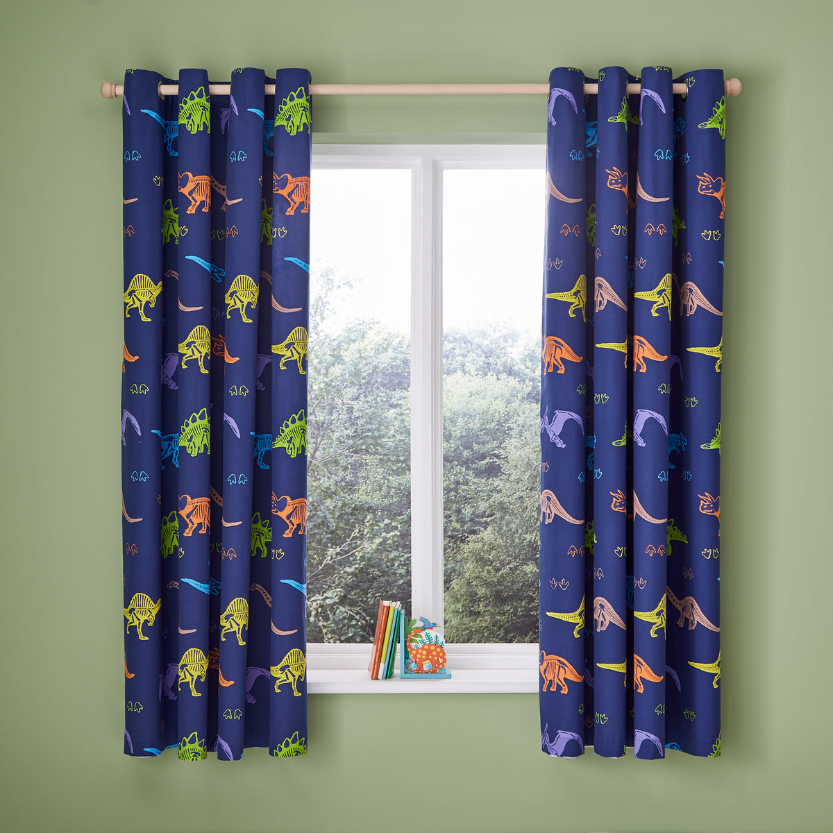 Catherine Lansfield Prehistoric Dinosaur Fully 66x72 Ready Made Eyelet Curtains Natural