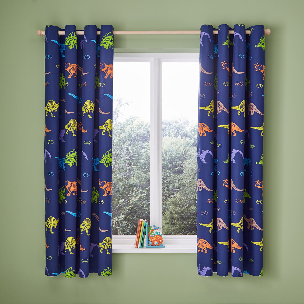 Catherine Lansfield Prehistoric Dinosaur Fully 66x72 Ready Made Eyelet Curtains Natural