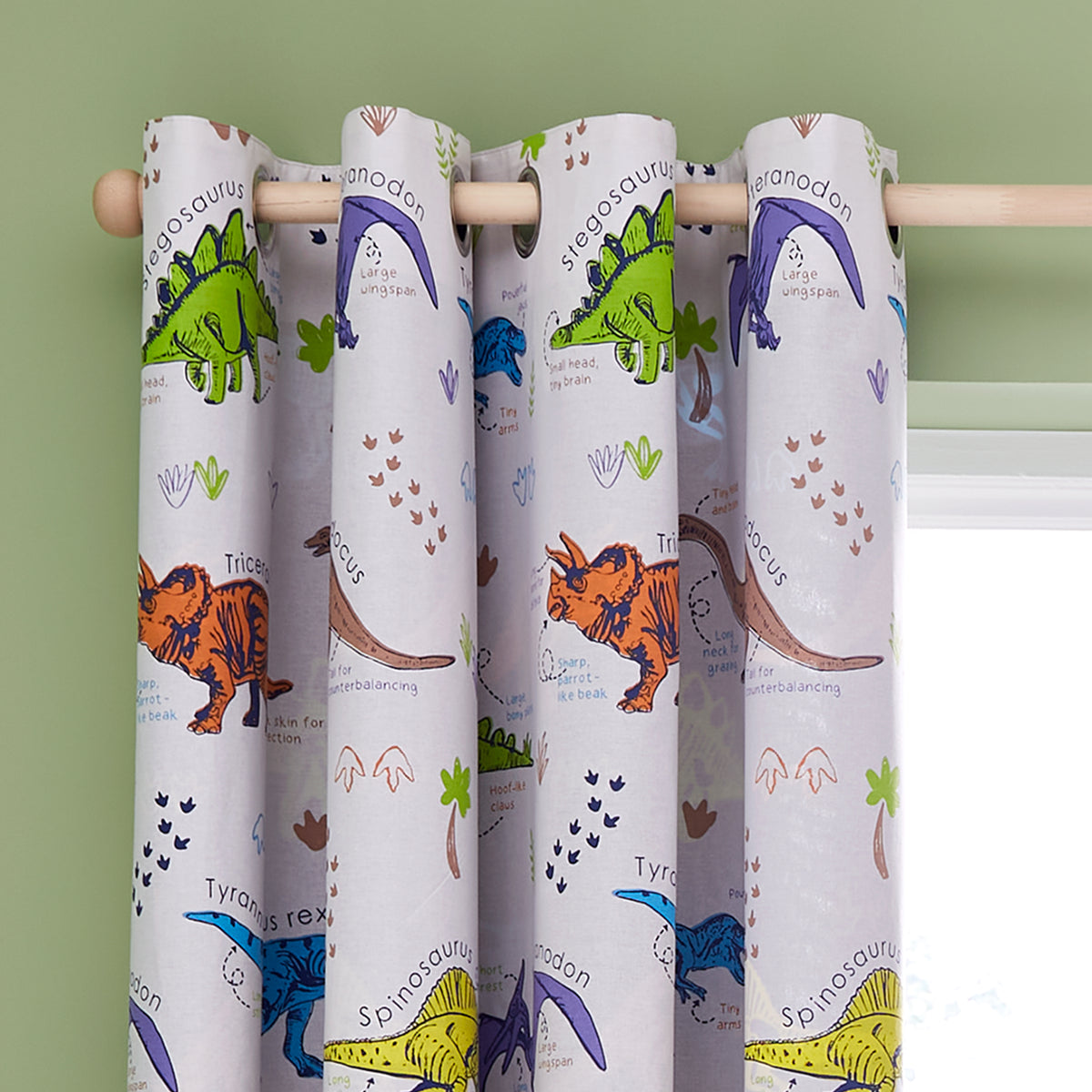 Catherine Lansfield Prehistoric Dinosaur Fully 66x72 Ready Made Eyelet Curtains Natural