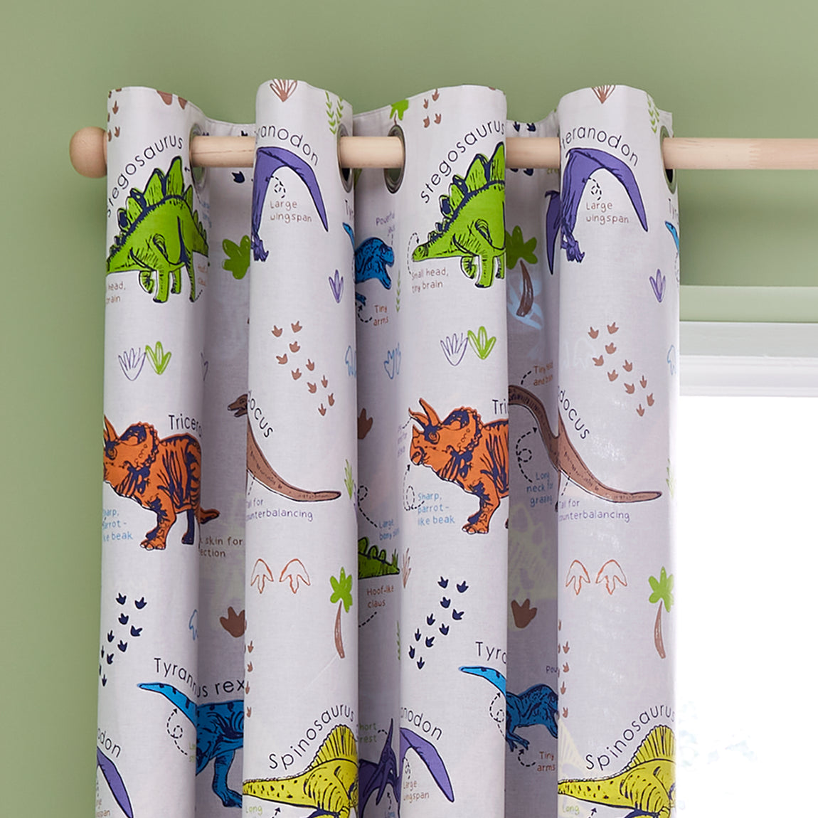 Catherine Lansfield Prehistoric Dinosaur Fully 66x72 Ready Made Eyelet Curtains Natural