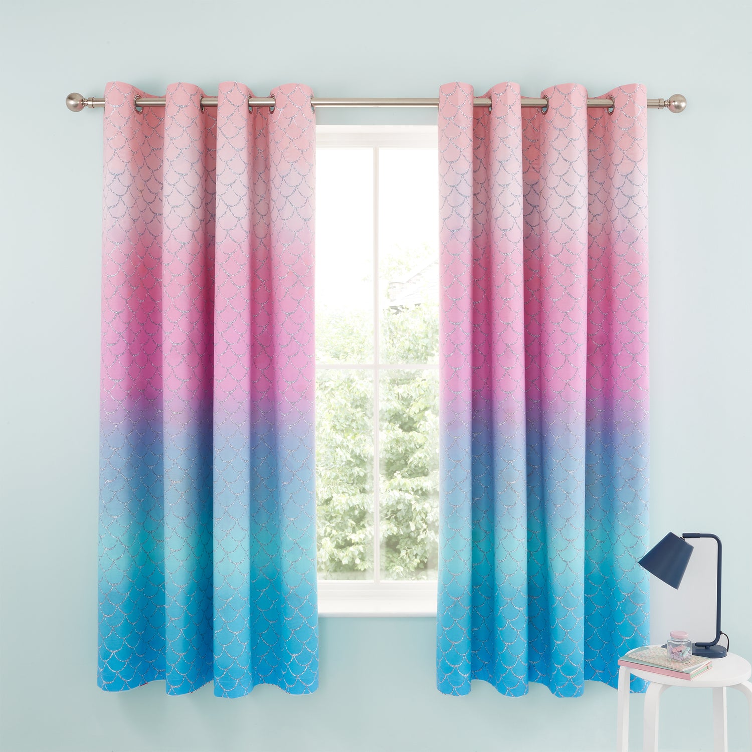 Catherine Lansfield Mermaid 66x72 Ready Made Eyelet Curtains Blue