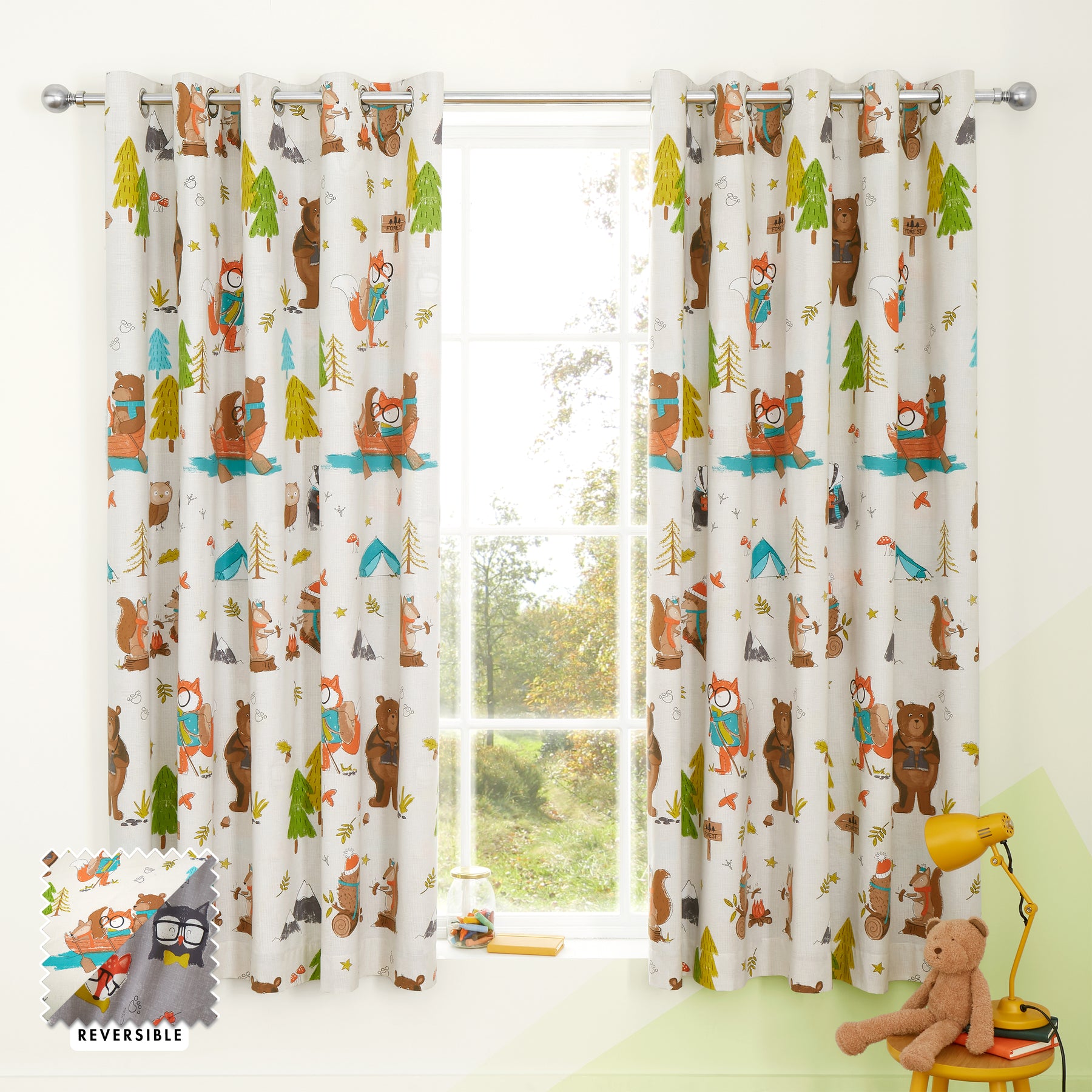 Catherine Lansfield Woodland Adventure Fully 66x72 Ready Made Eyelet Curtains White