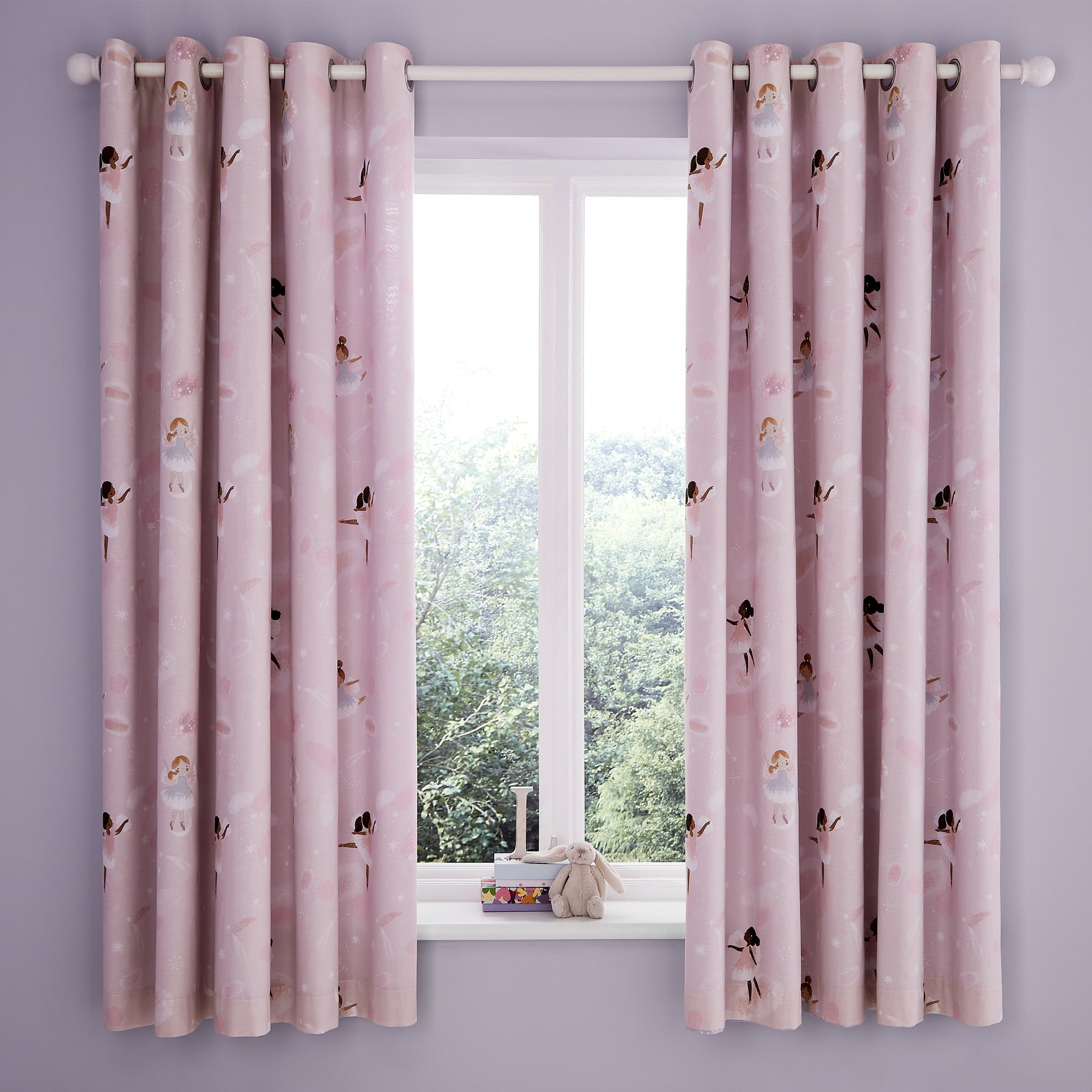 Catherine Lansfield Dancing Fairies 66x72 Ready Made Eyelet Curtains Pink