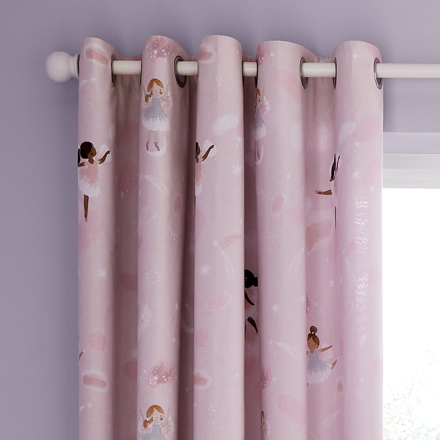 Catherine Lansfield Dancing Fairies 66x72 Ready Made Eyelet Curtains Pink